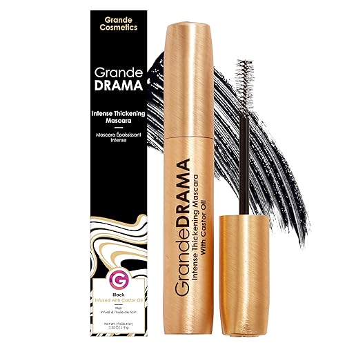 Grande Cosmetics GrandeDRAMA Intense Thickening Black Mascara with Castor Oil, Volumizing, Conditioning, Buildable formula (0.32 oz) Beauty & Personal Care Grande Cosmetics