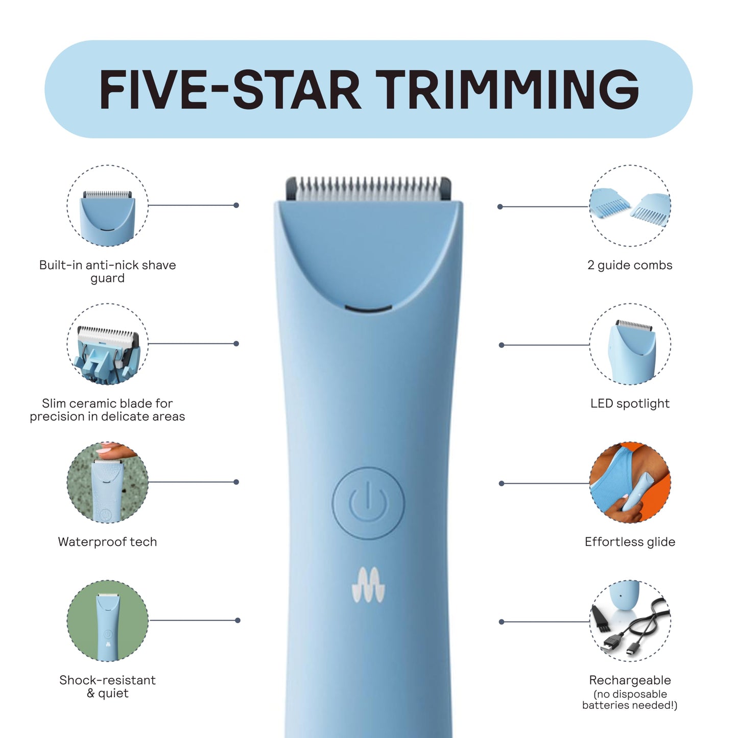 MERIDIAN Slimmer Trimmer - Electric Bikini Line & Pubic Hair Trimmer for Women, Body Hair Groomer for Intimate Areas, Legs & Underarms, Waterproof Beauty and Personal Care MERIDIAN