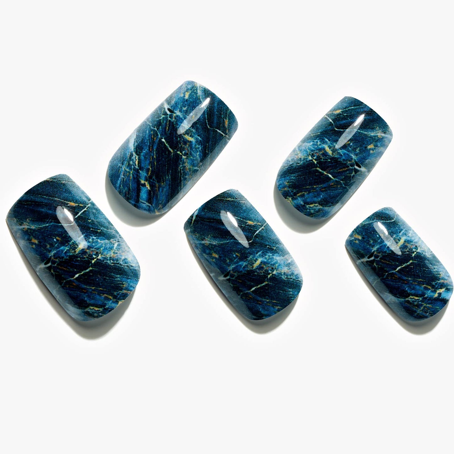 GLAMERMAID Ombre Press on Nails Medium Square, Fall Peacock Blue Marble Jelly Soft Gel Nails Square Fake Nail, Glossy Stick Glue 0n Nail Kit Beauty & Personal Care GLAMERMAID