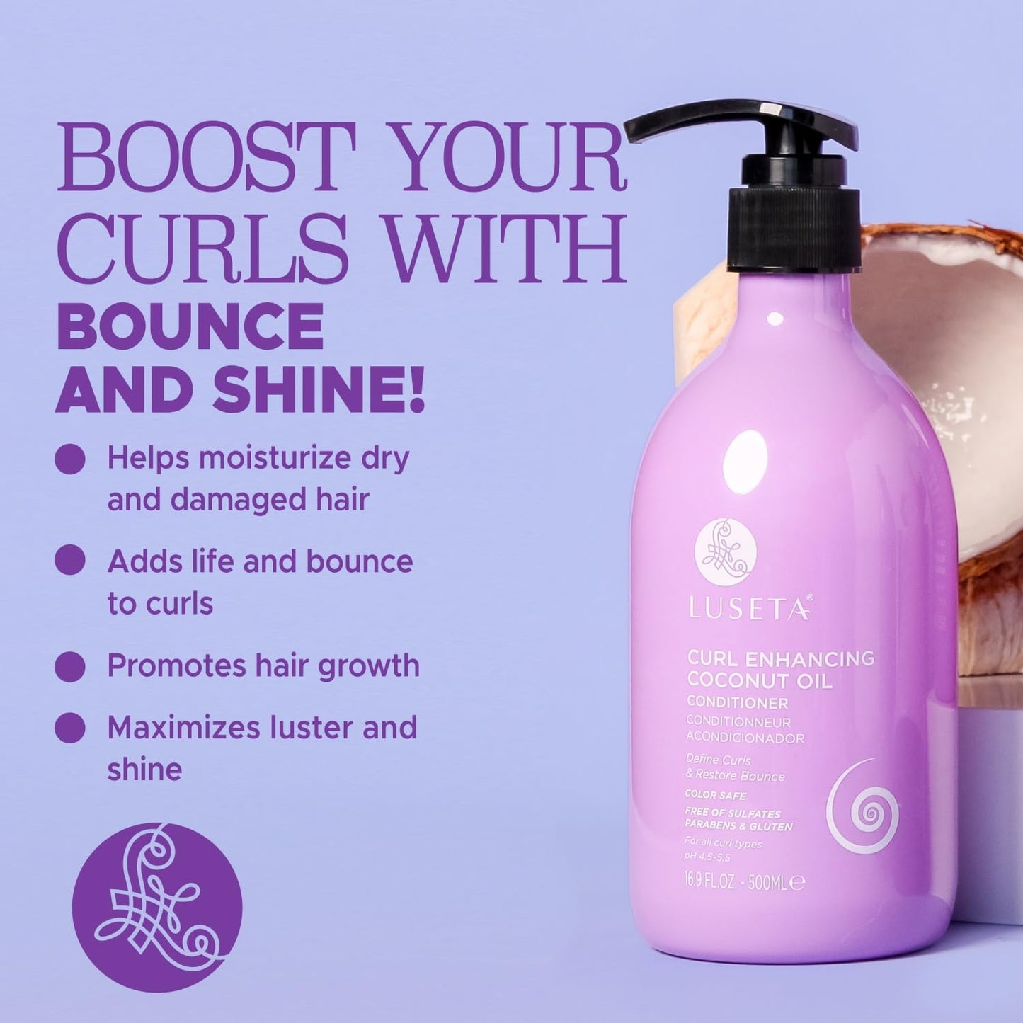 Luseta Curl Enhancing Conditioner, Reduce Frizz and Define Curls, Deep Treatment for All Curl Types, infused with Coconut Oil, 16.9 Oz Beauty & Personal Care L LUSETA