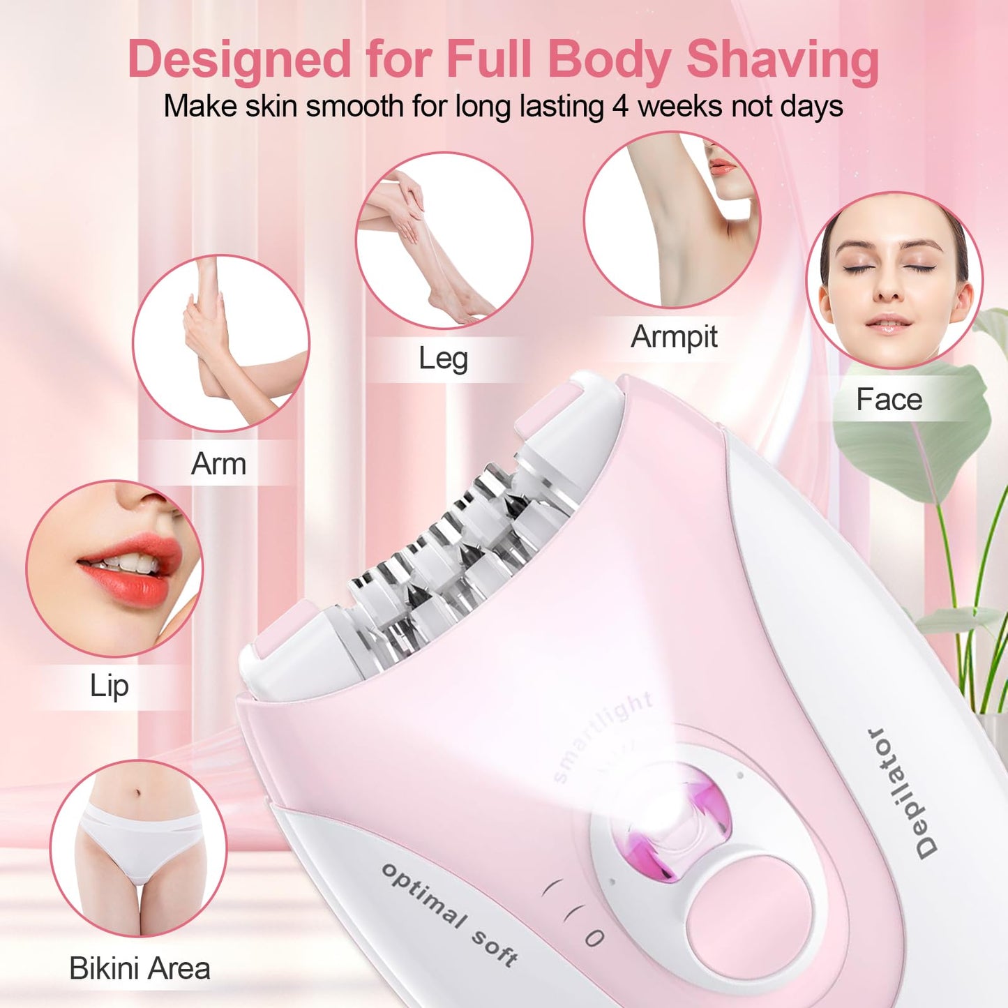 Epilator for Women, 2 Speeds Facial Hair Removal Device with LED Light, 36 Tweezers & Massage Pad, Rechargeable Epilator Hair Removal for Armpit, Arm Beauty and Personal Care Glowshave