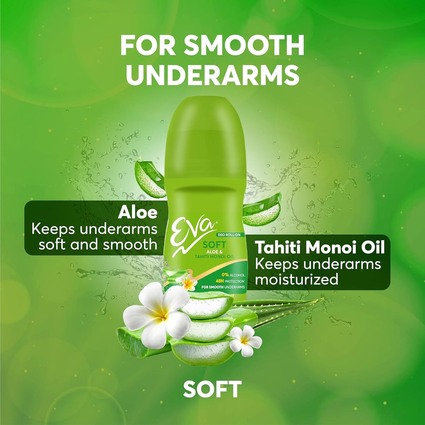 E.V.A. Roll On Deodorant with Aloe & Tahiti Monoi Oil for Women, Alcohol & Aluminum Free, Smooth Underarms, 50 ml, Pack of 2 Beauty and Personal Care Metrey Herbotech