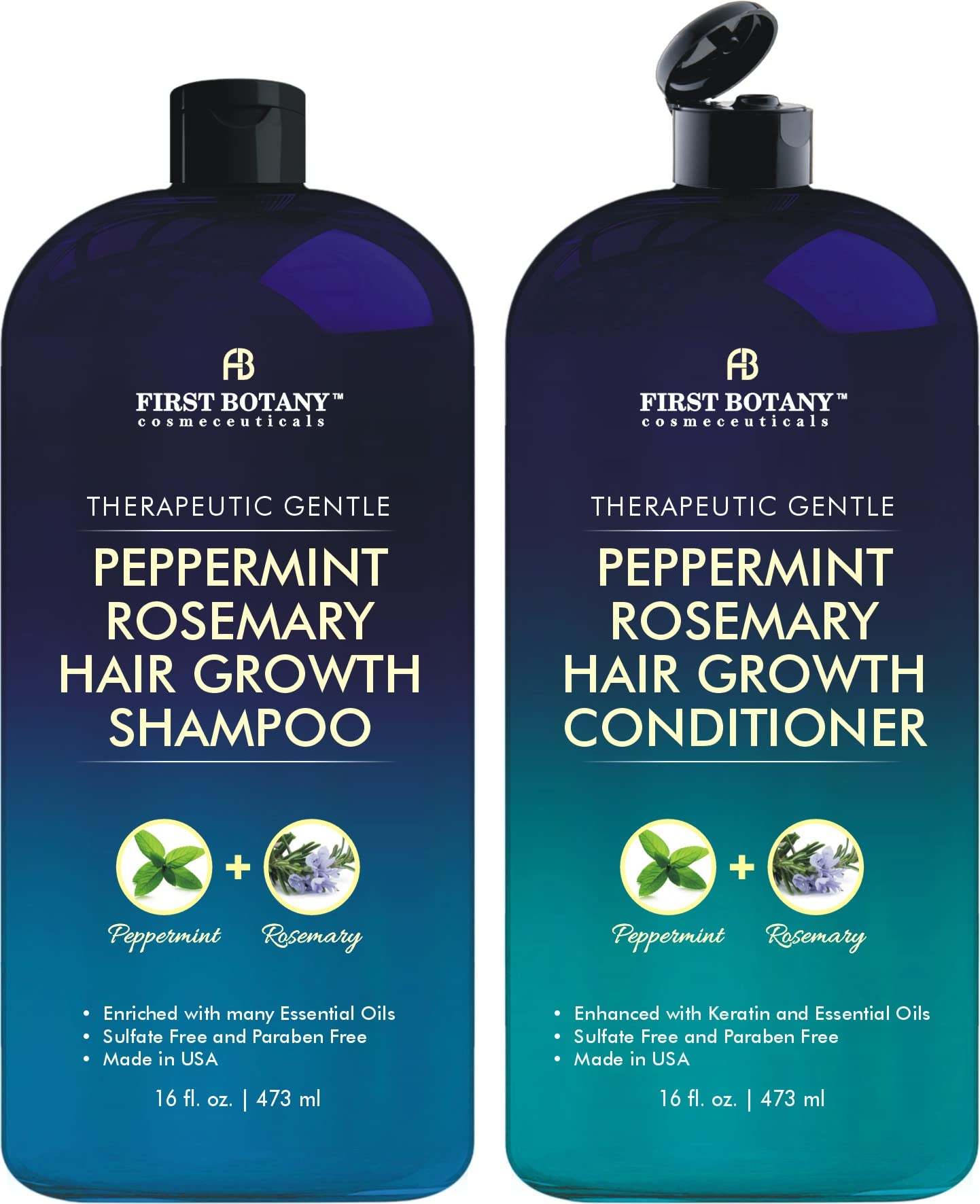 First Botany, Peppermint Rosemary Hair Regrowth and Anti Hair Loss Shampoo and Conditioner Set - Daily Hydrating, Detoxifying, Volumizing Shampoo Beauty & Personal Care First Botany