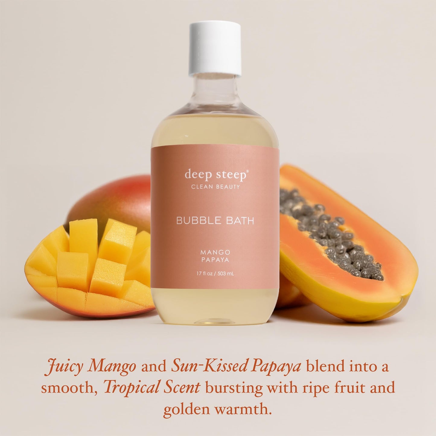 Deep Steep Mango Papaya Bubble Bath for Women, Hypoallergenic, Clinically Tested, Clean Formula for Sensitive Skin, Sulfate-Free, 17 fl oz Bottle Beauty and Personal Care Deep Steep