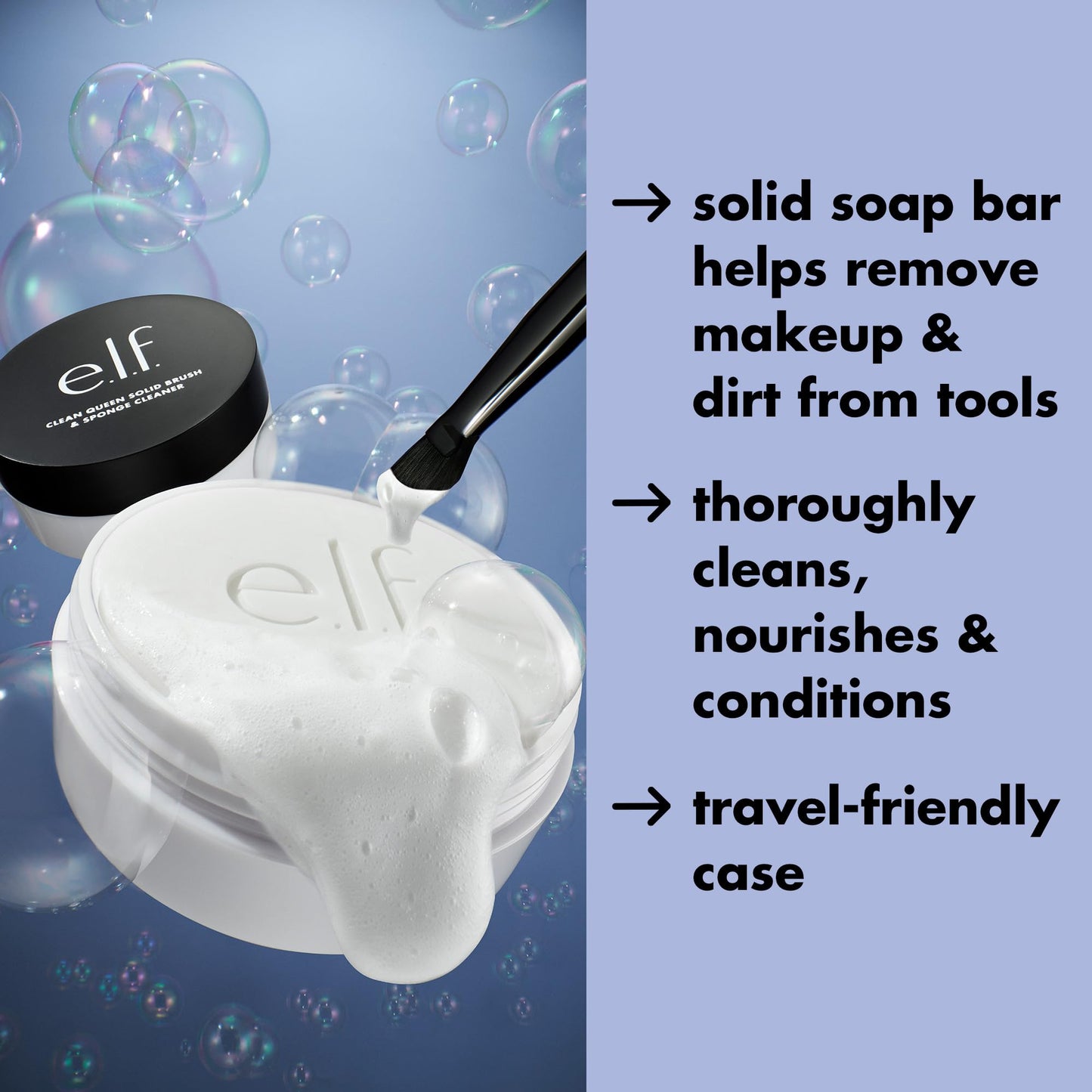e.l.f. Clean Queen Solid Brush & Sponge Cleaner, Cleanses Face & Eye Makeup Brushes & Sponges, Nourishing, Non-Damaging Formula, Vegan & Cruelty-Free Beauty and Personal Care e.l.f.