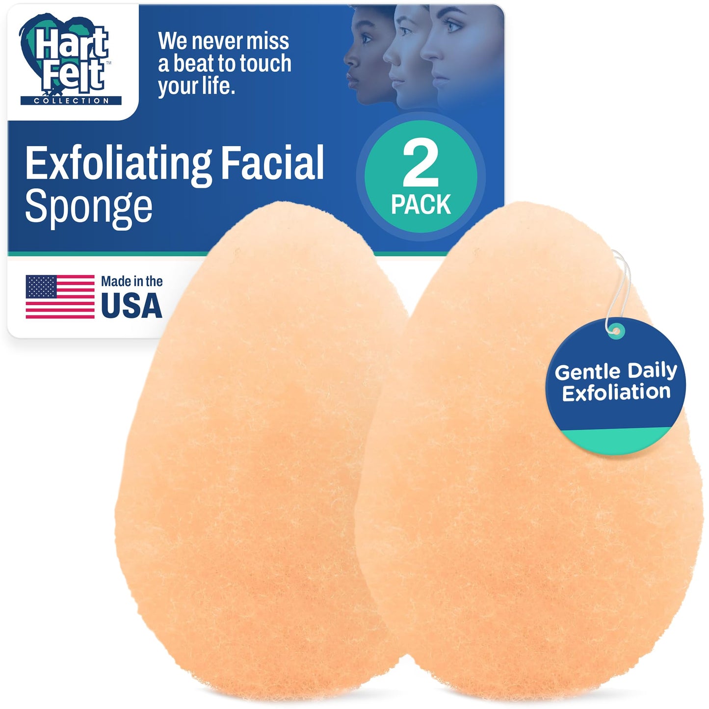 HartFelt 2ct Tear Drop Gentle Face Scrubber for Women - Reusable Facial Sponges for Daily Cleansing - Facial Exfoliating Pads for Removing Dead Skin Beauty and Personal Care HartFelt