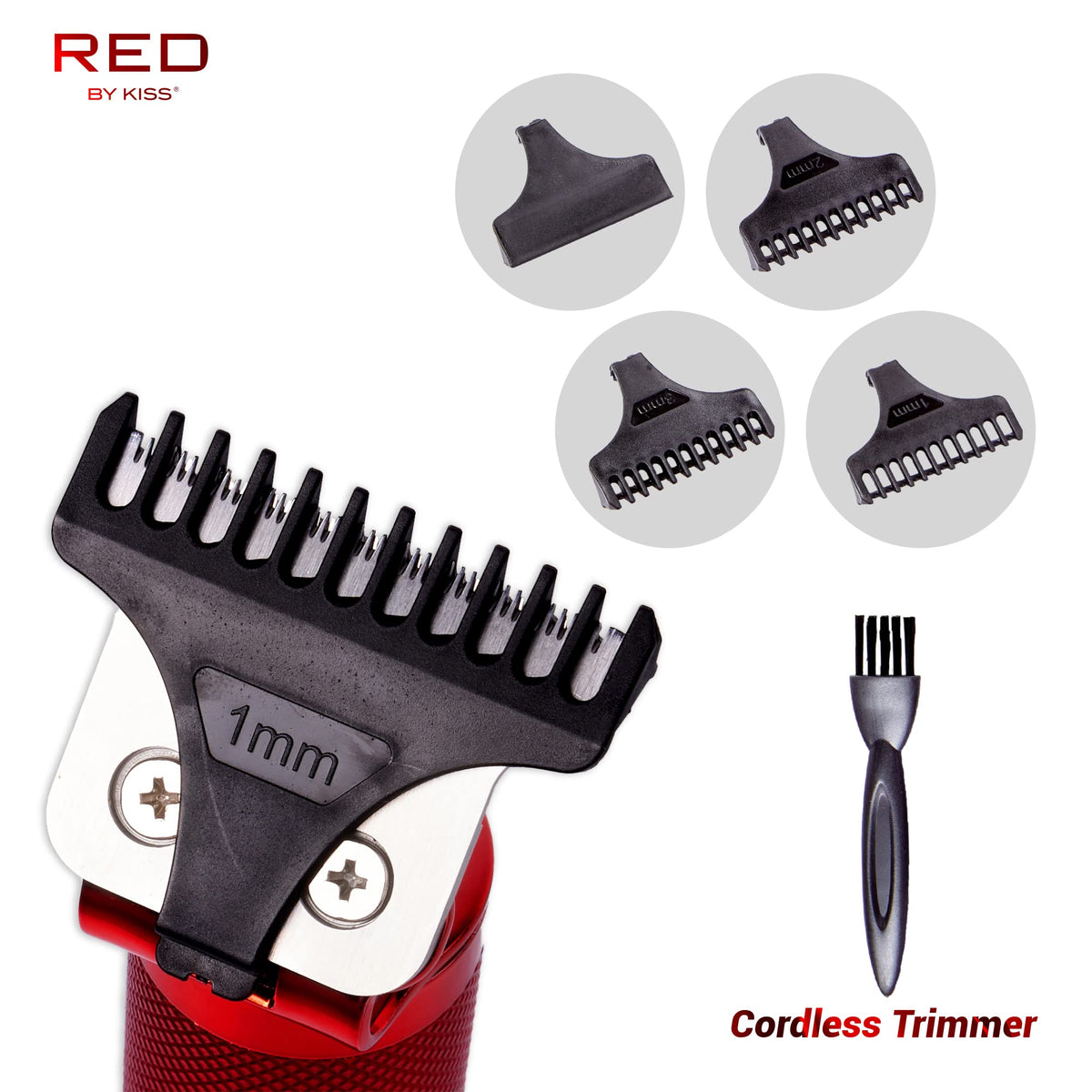 Red by Kiss Hair Trimmer for Men Precision Blade Cordless Trimmer Mens Grooming Kit (Red)
