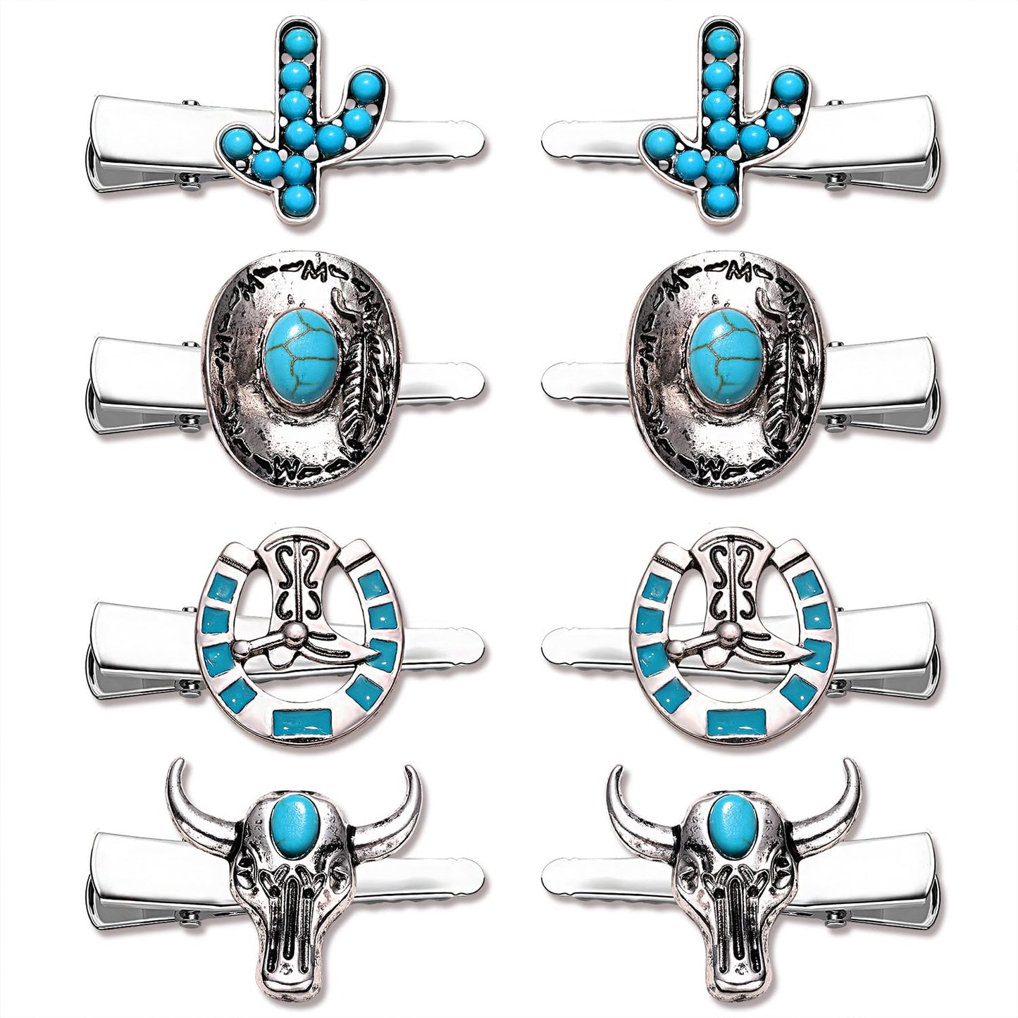 Western Cowboy Cowgirl Boot Hat Hair Clips - 8PCS Vintage Turquoise Star Lightning Cactus Hairpins - Women's Hair Accessories (Pattern A) Beauty & Personal Care mokkia