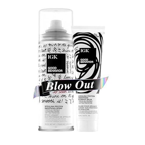 IGK GOOD BEHAVIOR Spirulina Protein Smoothing Spray + Anti-Frizz Smoothing Blowout Balm | Keratin Like Treatment + Frizz Control + Heat Protectant | Beauty & Personal Care IGK