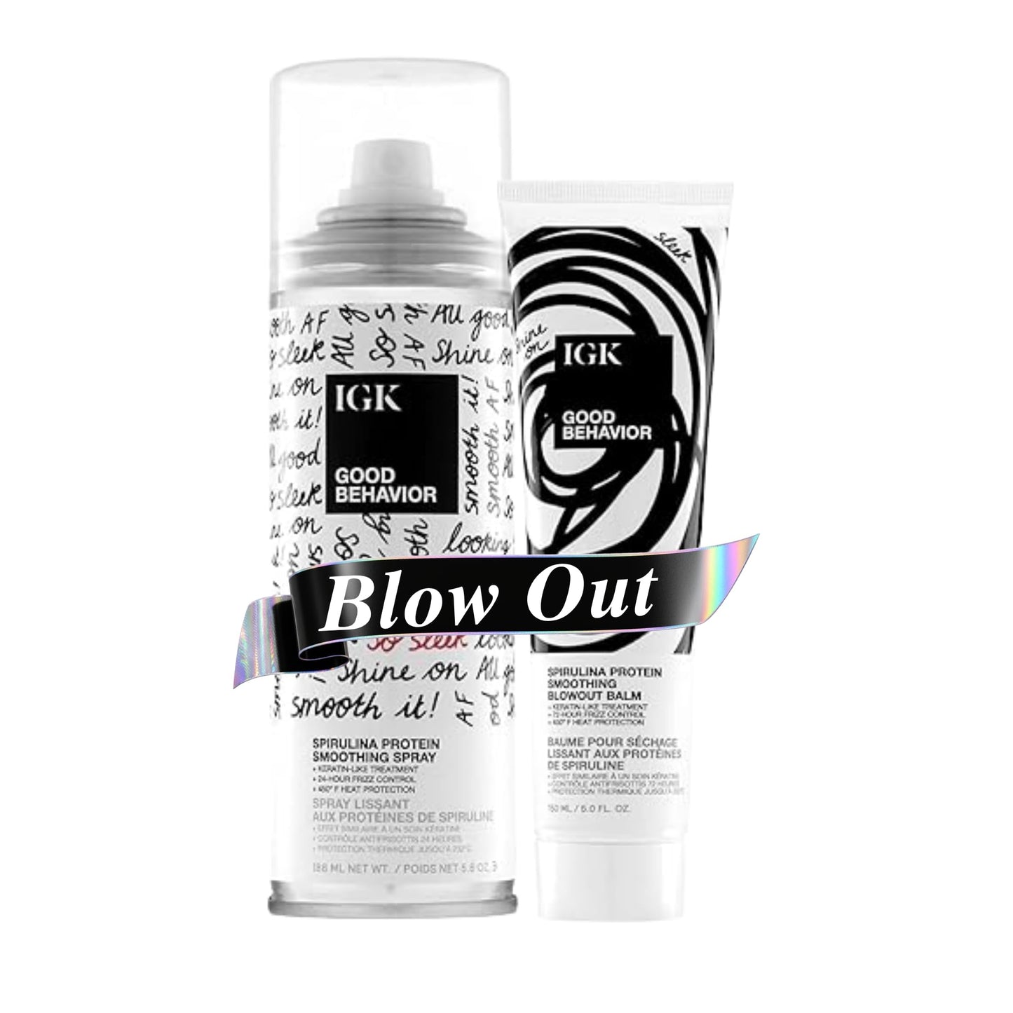 IGK GOOD BEHAVIOR Spirulina Protein Smoothing Spray + Anti-Frizz Smoothing Blowout Balm | Keratin Like Treatment + Frizz Control + Heat Protectant | Beauty & Personal Care IGK