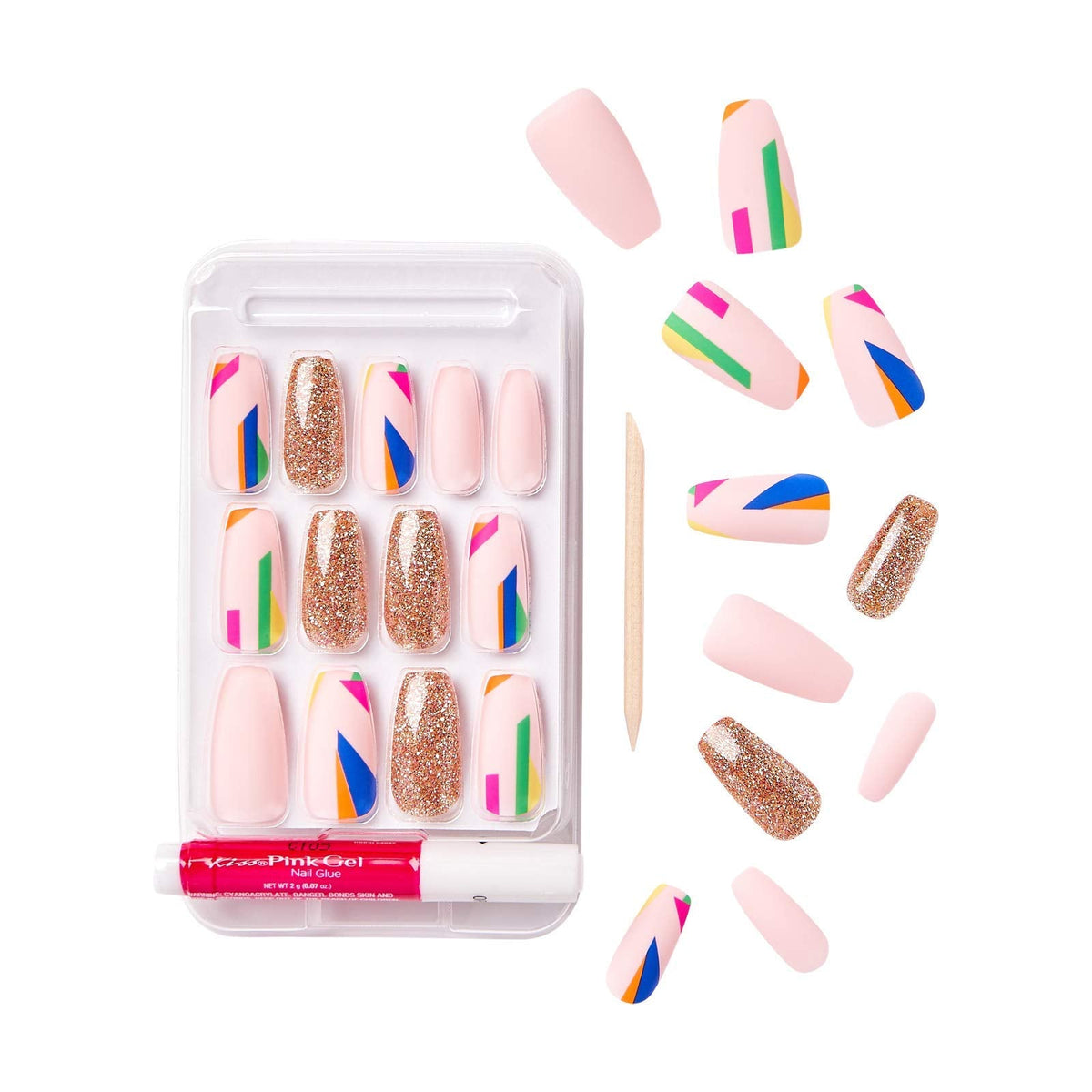 Gold Finger Gel Glam Design Nail Press On Nails, Gel Nail Kit, Polish Free Manicure Long Length Beauty & Personal Care Goldfinger