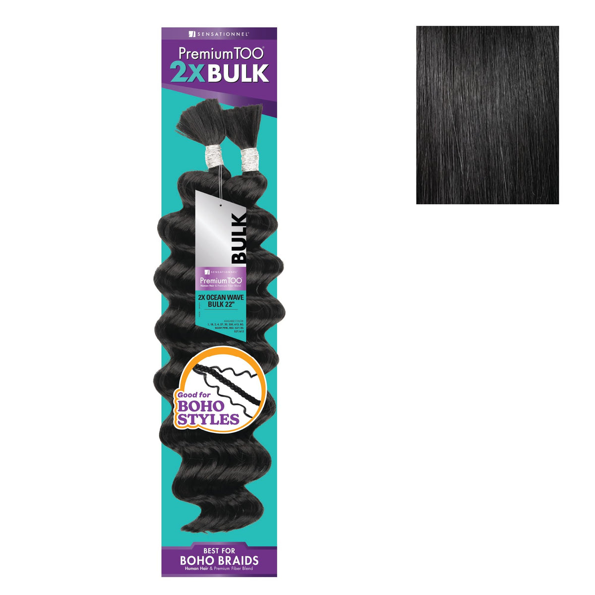 Sensationnel PremiumToo Bulk Weaving-2X Ocean Wave,1pk 22in, 1 JETBLACK
