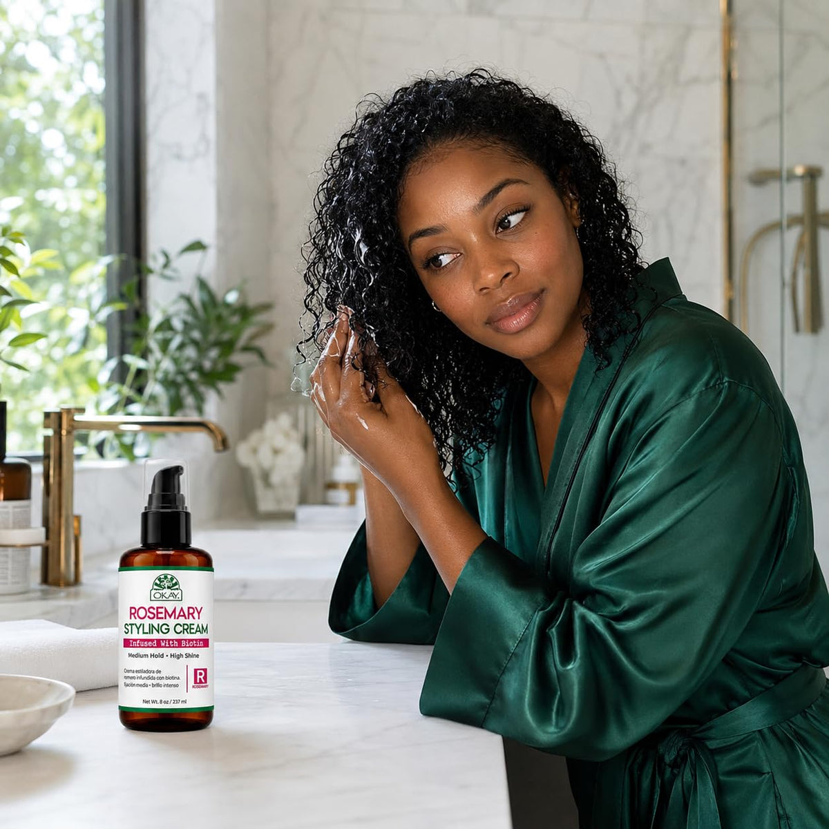 OKAY Rosemary Styling Cream with Biotin 8 oz Medium Hold Hair Cream for Shine, Frizz Control & Hair Strengthening