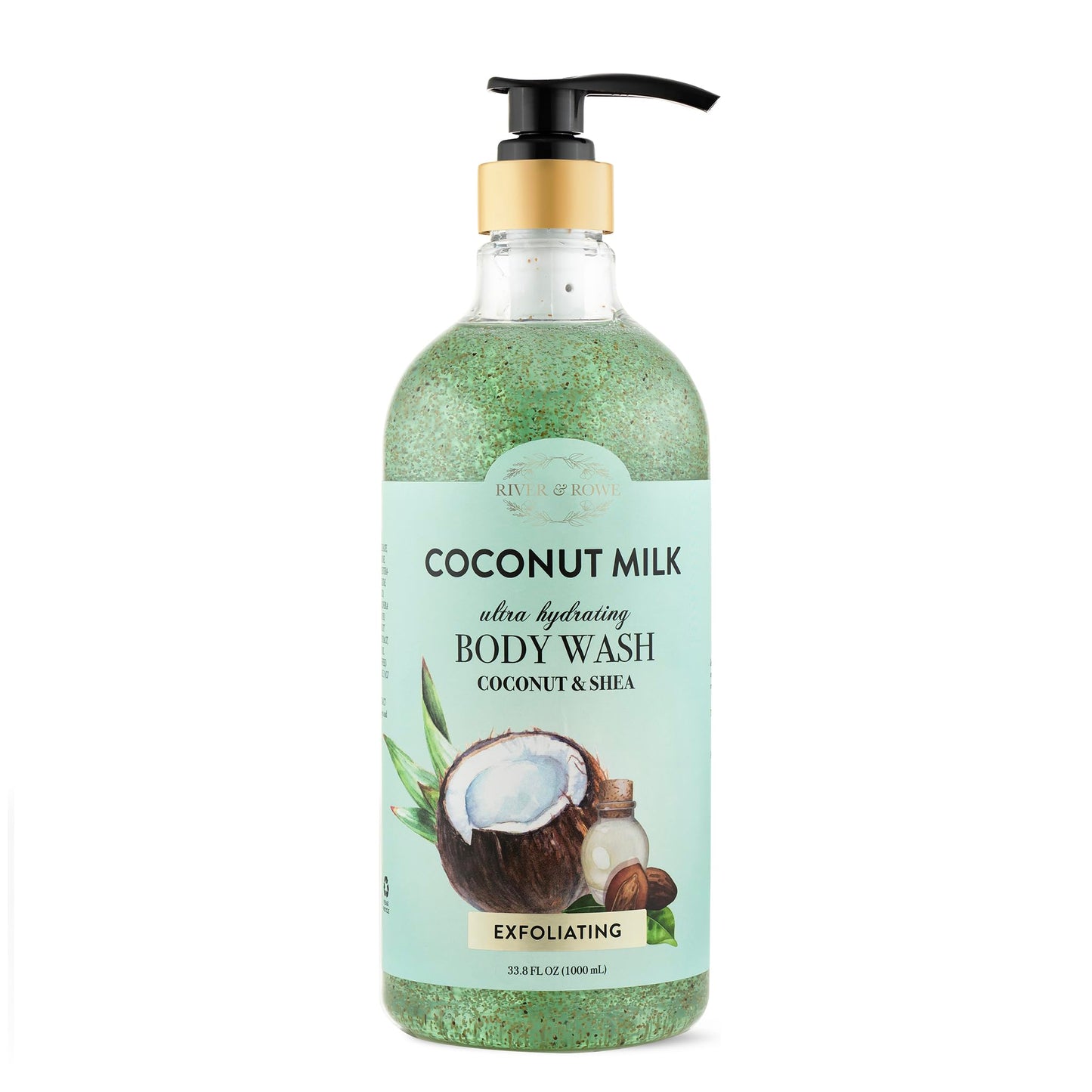 RIVER & ROWE Coconut Milk Exfoliating Body Wash - Hydrating Daily Cleanser with Coconut & Shea for a Nourishing & Silky Soft Skin Experience, Gentle Beauty & Personal Care RIVER & ROWE