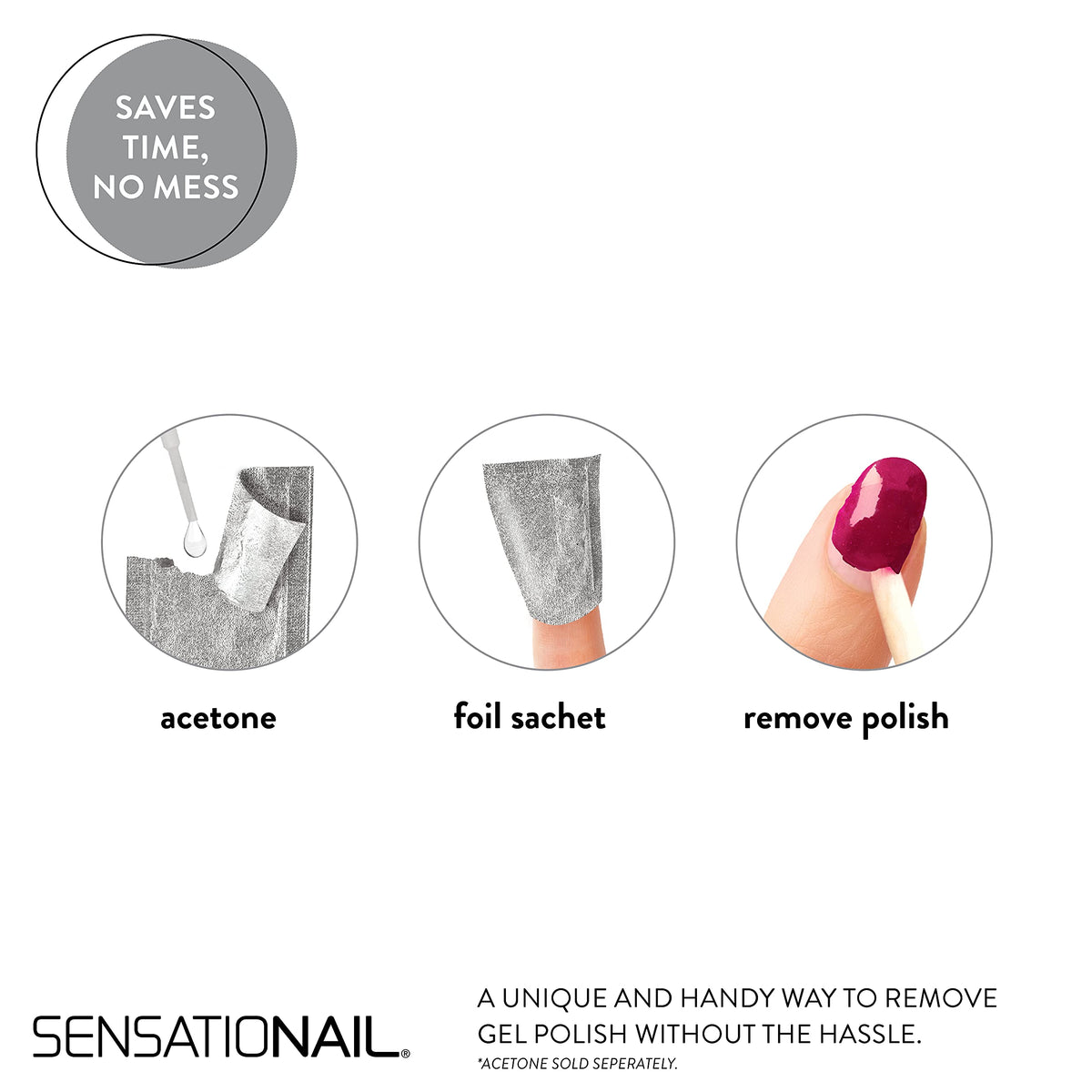 Sensationail Gel Nail Polish Removal Kit, Acetone Dropper, 4-Way Nail Buffer and Manicure Stick, Easily Soak Off without Damage or Hassle, Silver, 30 Beauty & Personal Care Sensationail