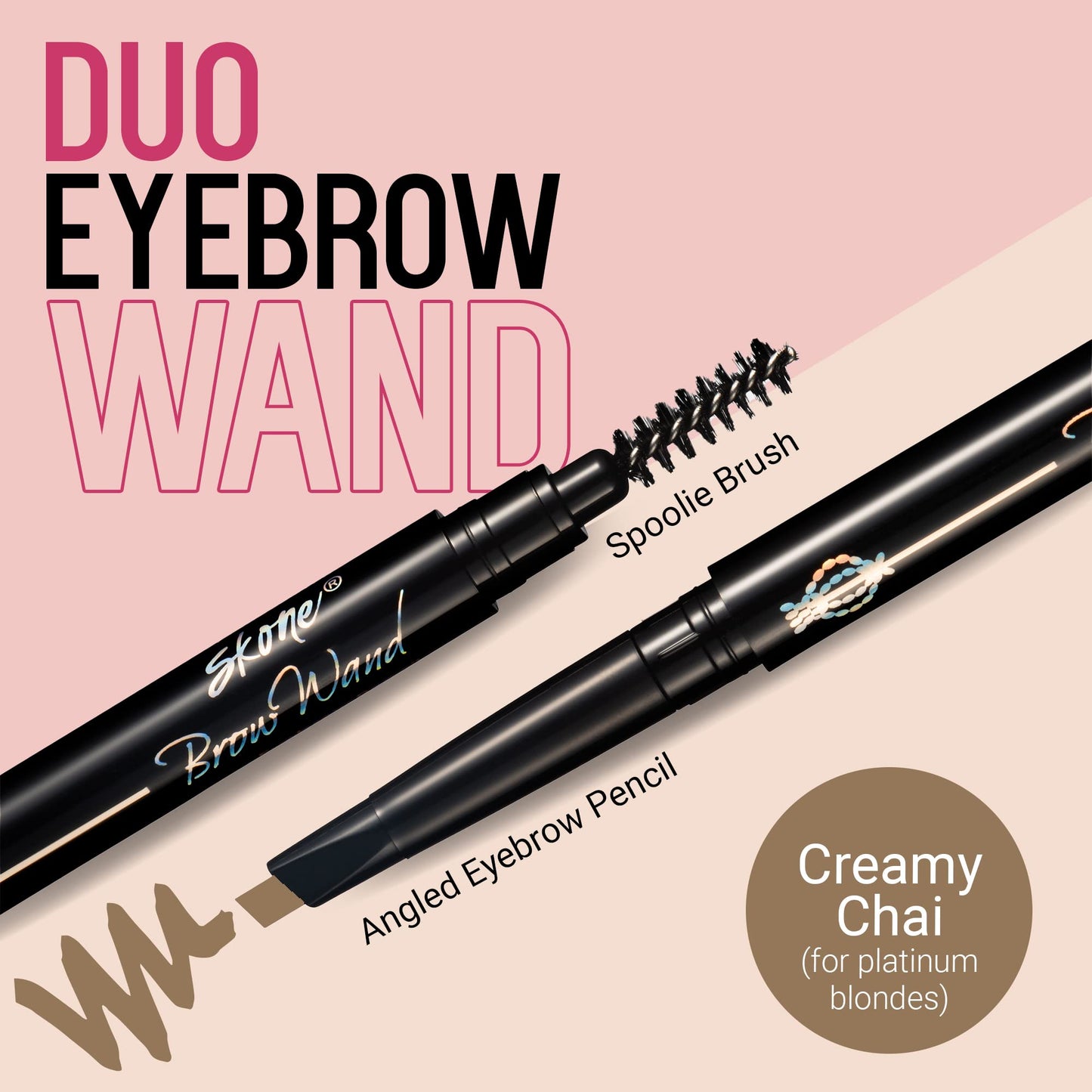 Skone Cosmetics The Original Brow Wand Eyebrow Pencil with Brush - Dual-Sided Retractable Waterproof Long-Lasting Brown Eye Brow Pencils for Women Beauty & Personal Care Skone