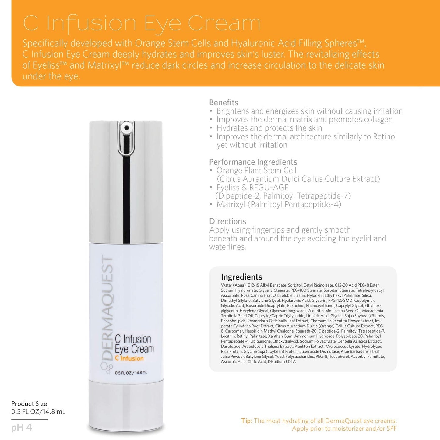 DermaQuest C Infusion Hydrating Revitalizing Eye Cream - Eye Bags Reducer, Eye Puffiness Treatment & Under Eye Cream For Dark Circles (0.5 oz) Beauty & Personal Care DermaQuest