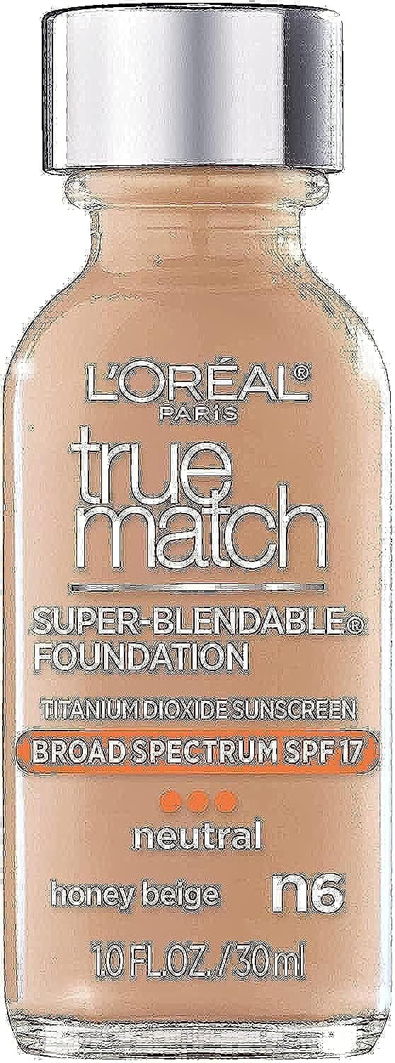 L’Oréal Paris Makeup True Match Super-Blendable Liquid Foundation, Honey Beige N6, 1 Fl Oz,1 Count
