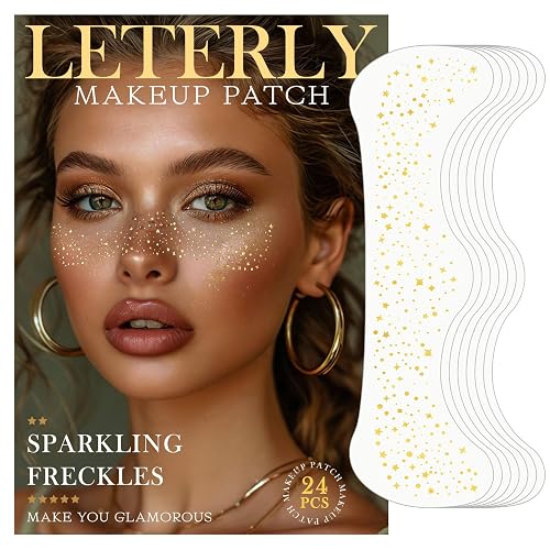 Leterly 24 Pcs Glitter Freckles Face Tattoo,Gold Face Glitter Makeup Patches Cute Sparkle Freckles Patches Waterproof Makeup Speckles for Face Beauty & Personal Care Leterly