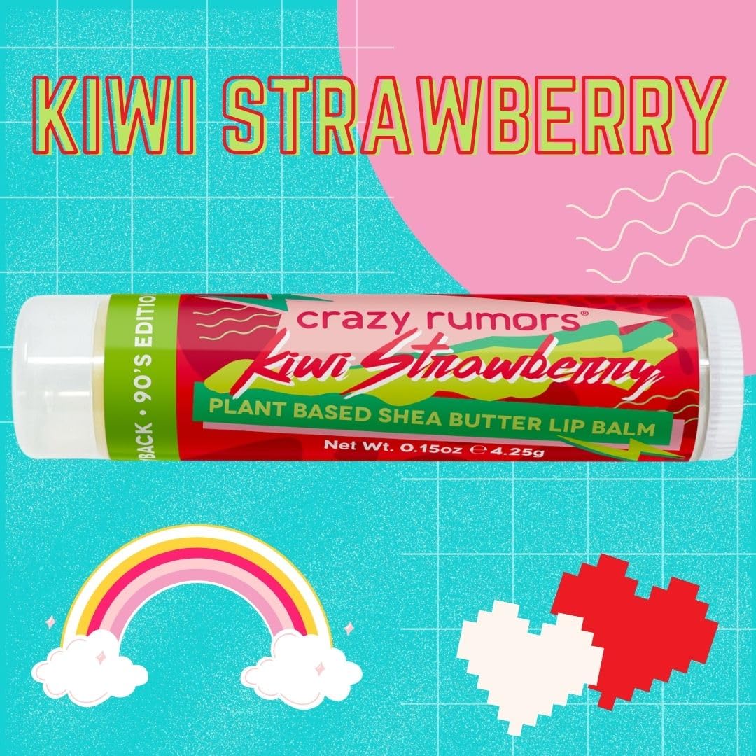 Crazy Rumors Throwback 90's Mix Lip Balm 4-Pack Mix (Cucumber Melon, Blue Razzberry, Kiwi Strawberry, Orange Pop!) 100% Natural, Vegan, Plant-Based Beauty and Personal Care Crazy Rumors
