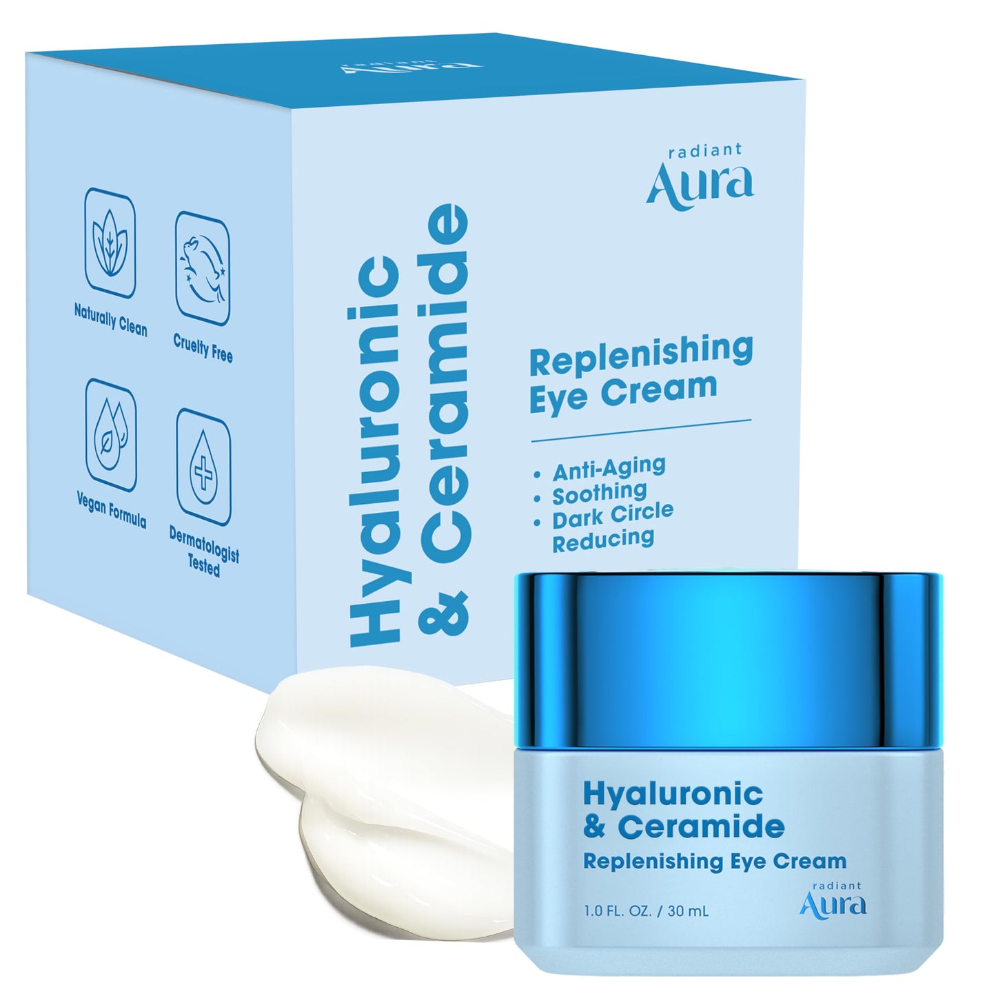 Radiant Aura Hyaluronic Acid & Ceramide Eye Cream For Dark Circles - Dermatologist Tested, Anti Aging Korean Skin Care - Deep Hydration & Depuffing Beauty & Personal Care Radiant Aura