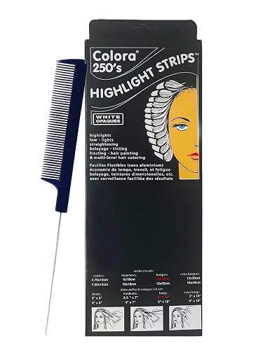 Colora Highlight Strips 4x10 Inch Long (250 Strips) + M Hair Designs Pin Tail Comb - Hair Coloring Foil Alternative for Balayage, Bleaching Beauty & Personal Care M Hair Designs