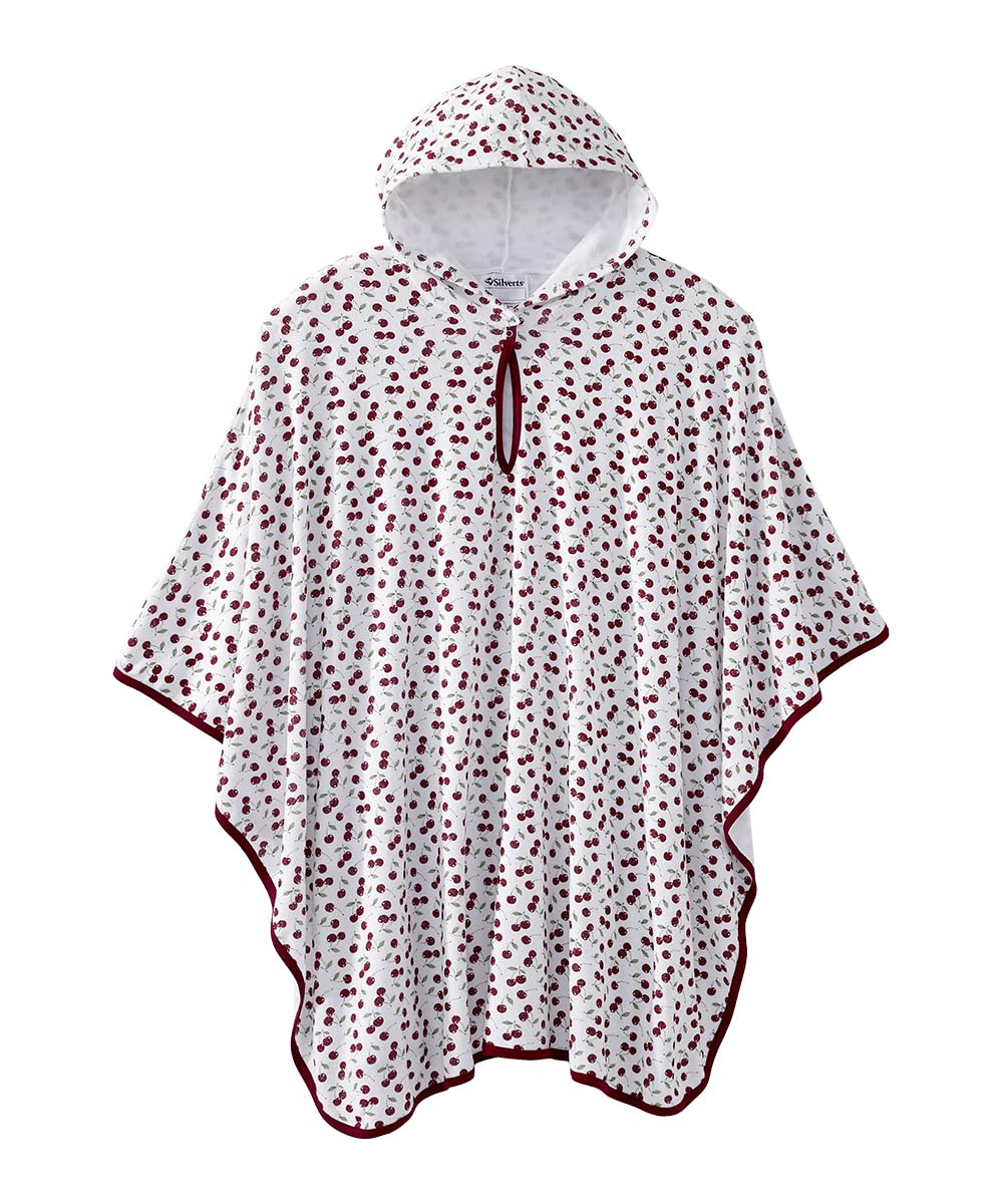 Silverts Unisex Adaptive Shower Bath Cape Open Back Assisted Dressing Elderly Clothing Nursing Home Terry Poncho - Cherries One Size Beauty and Personal Care Silvert's Adaptive Clothing & Footwear