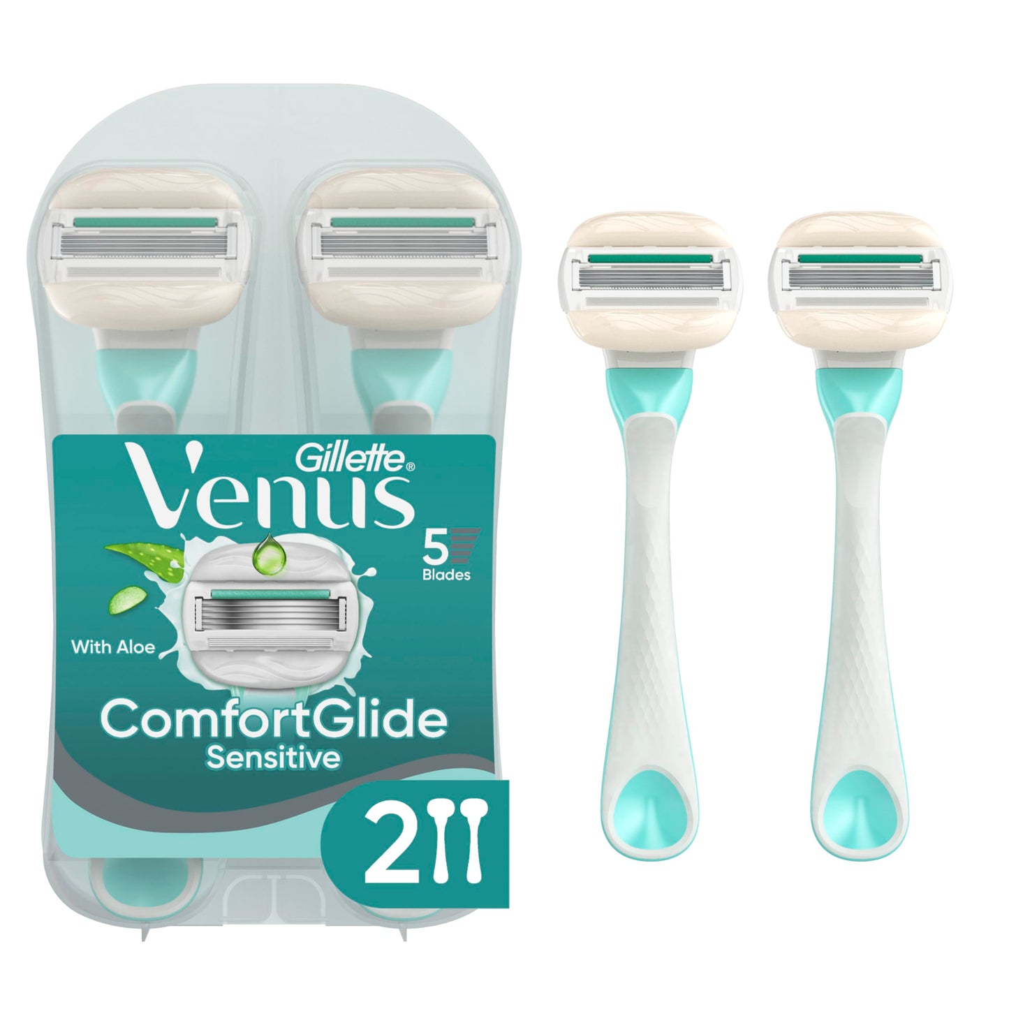 Gillette Venus ComfortGlide Sensitive Disposable Razor for Women, 5 Blades with a Touch of Aloe, Water-Activated Moisture Bars, 2ct Beauty and Personal Care Gillette Venus