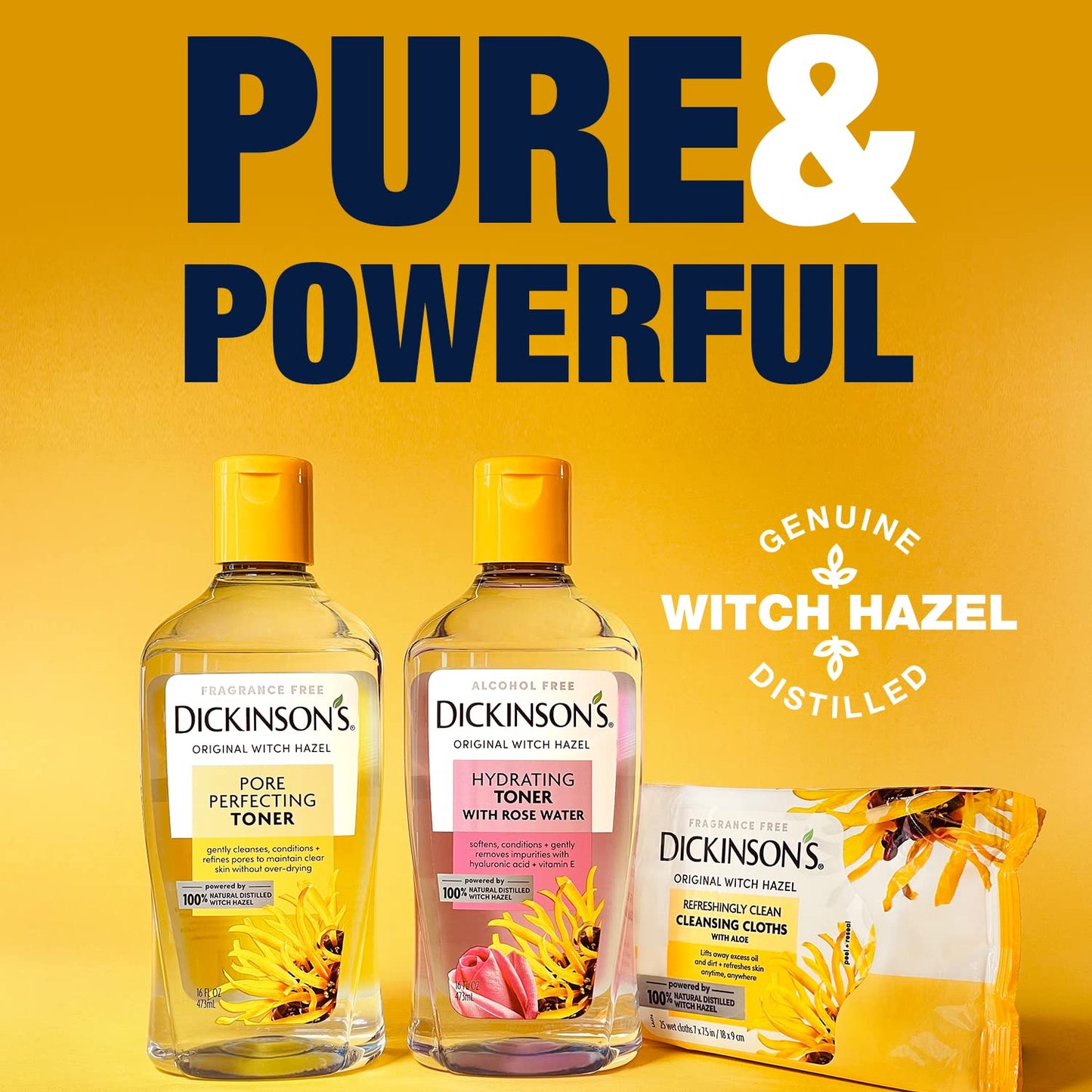 Dickinson's Original Witch Hazel Refreshingly Clean Cleansing Cloths with Aloe | 100% Natural Distilled Witch Hazel | Cleanses & Refreshes Skin | Beauty and Personal Care Dickinson's