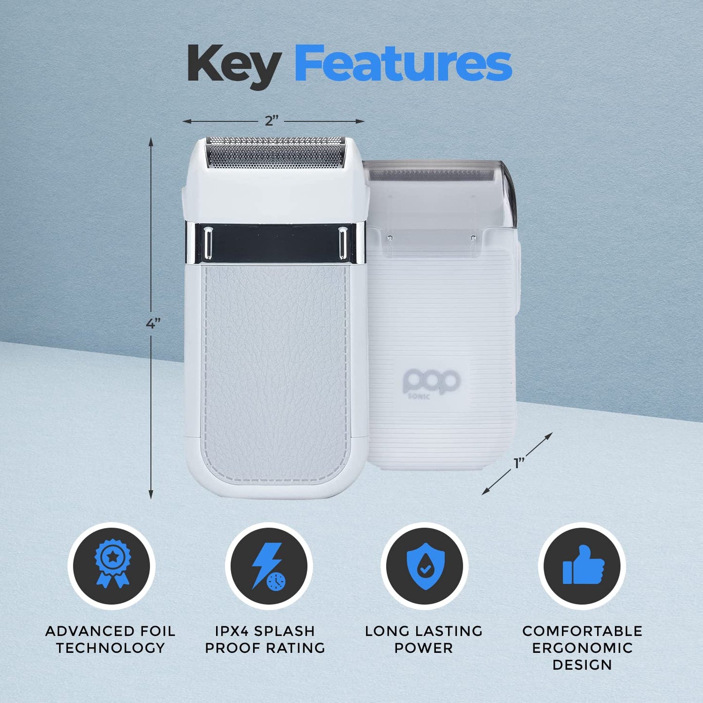 Pop Sonic Zip Compact Electric Razor for Men, Portable Rechargeable Foil Shaver, Wet Dry Cordless Travel Shaver, Water Resistant Pocket Size Beard Beauty and Personal Care Pop Sonic