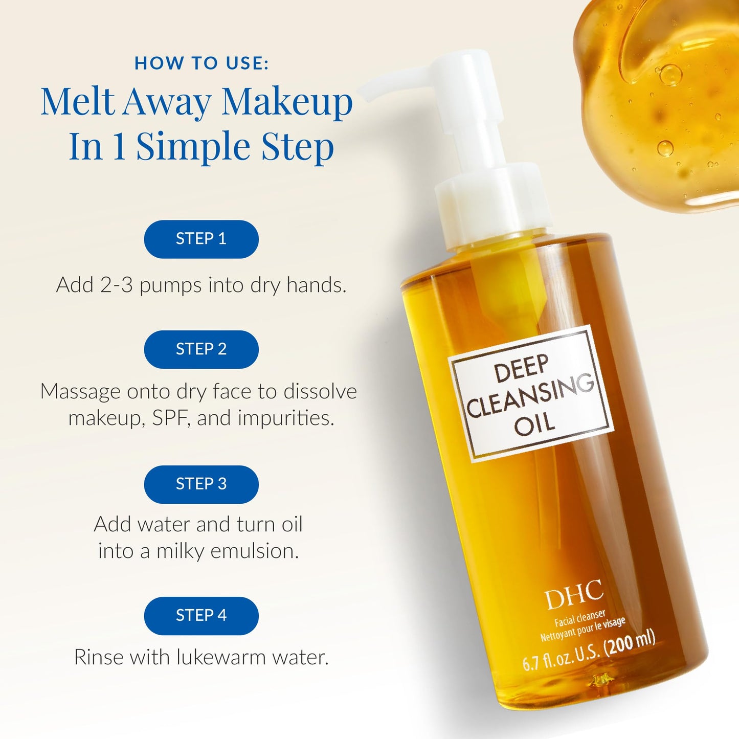 DHC Deep Cleansing Oil, Facial Cleansing Oil, Makeup Remover, Cleanses without Clogging Pores, Residue-Free, Fragrance and Colorant Free, All Skin Beauty and Personal Care DHC