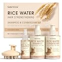 Rice Water Shampoo and Conditioner Set with Hair Growth Spray & Scalp Massager Brush, Enriched with Biotin & Caffeine, 4-in-1 Rice Water Hair Growth Beauty & Personal Care SHVYOG