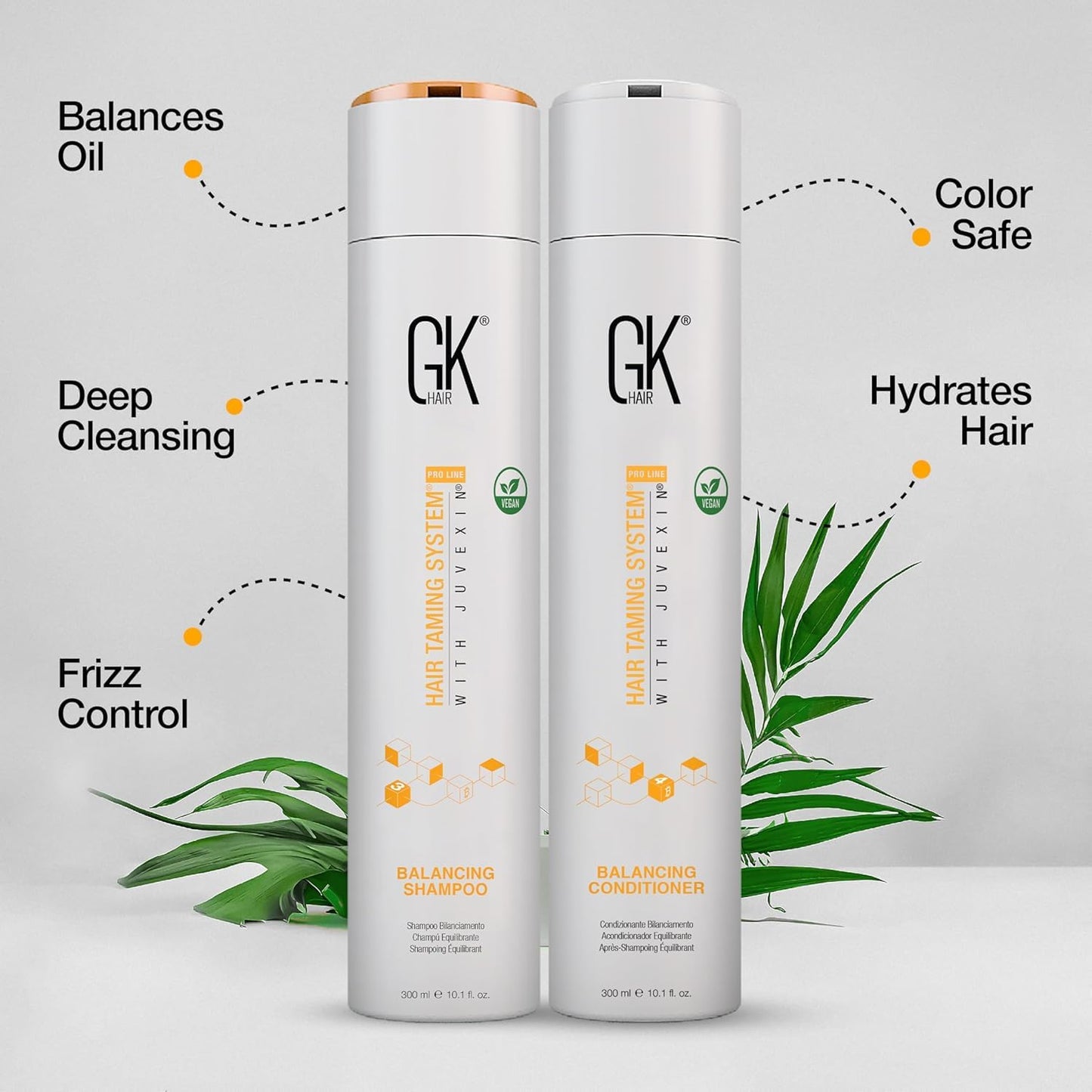 GK HAIR Global Keratin Balancing Shampoo and Conditioner 300ml Kit with Leave-In Cream 130ml | Moisturizing Hair Care Set for All Hair Types | Beauty & Personal Care GK HAIR