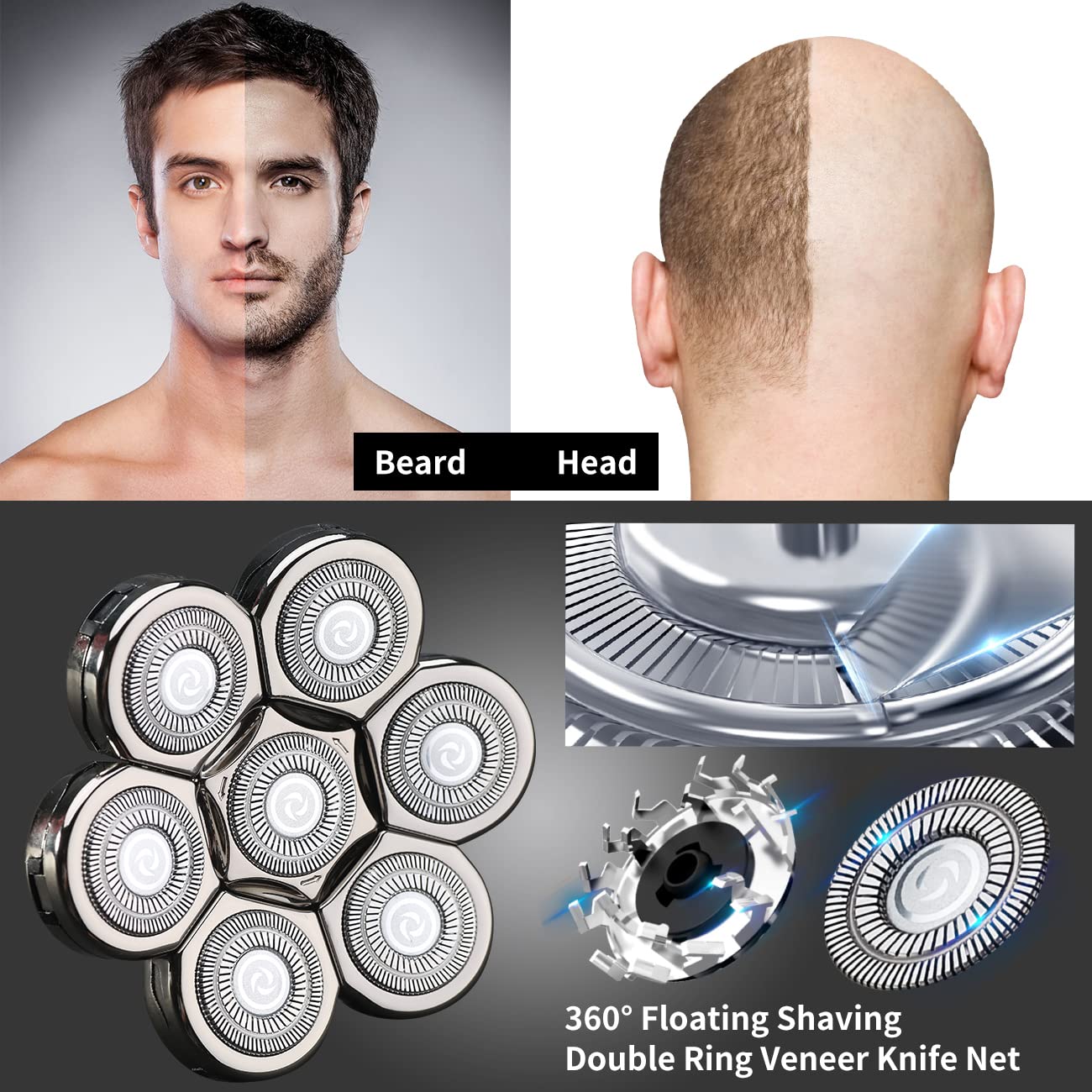 7 Blades Head Shaver Replacement Heads Electric Shaver Universal Replacement Blade Head Electric Razor for Men (7D Silvery) Beauty and Personal Care HONTEC