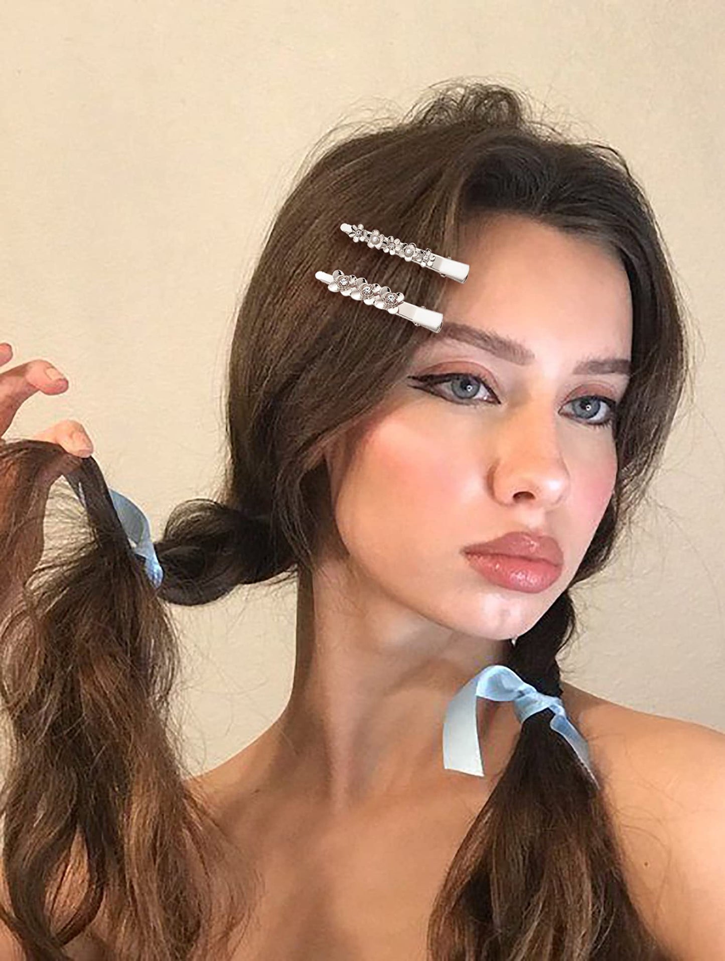 Rhinestone Alligator Hair Clips Duckbill Hairpins Flower Hair Barrettes for Women Hair Styling Tools Hair Accessories 4PCS (Silver) Beauty & Personal Care Urwomin