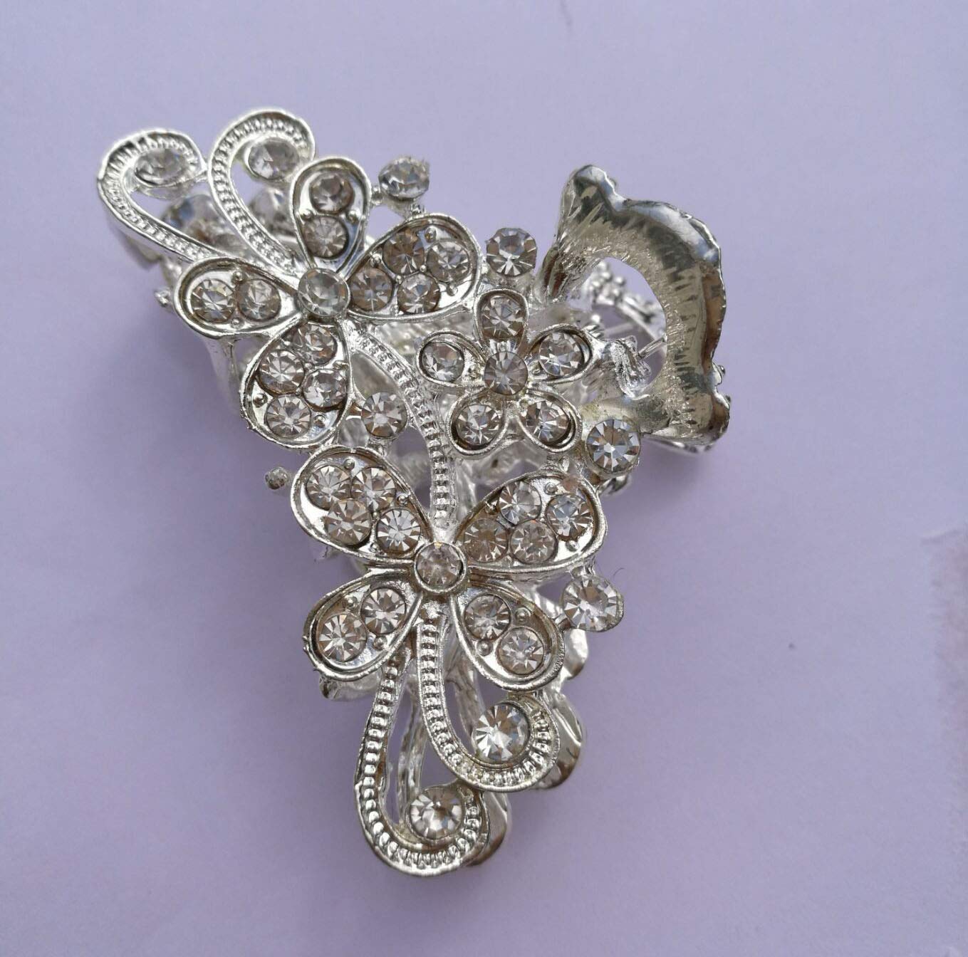 Numblartd Vintage Silver Chic Alloy Fancy Hair Claw Jaw Clips Pins with White Rhinestone - Fashion Retro Hair Catch Hair Updo Grip Hair Accessories Beauty & Personal Care Numblartd