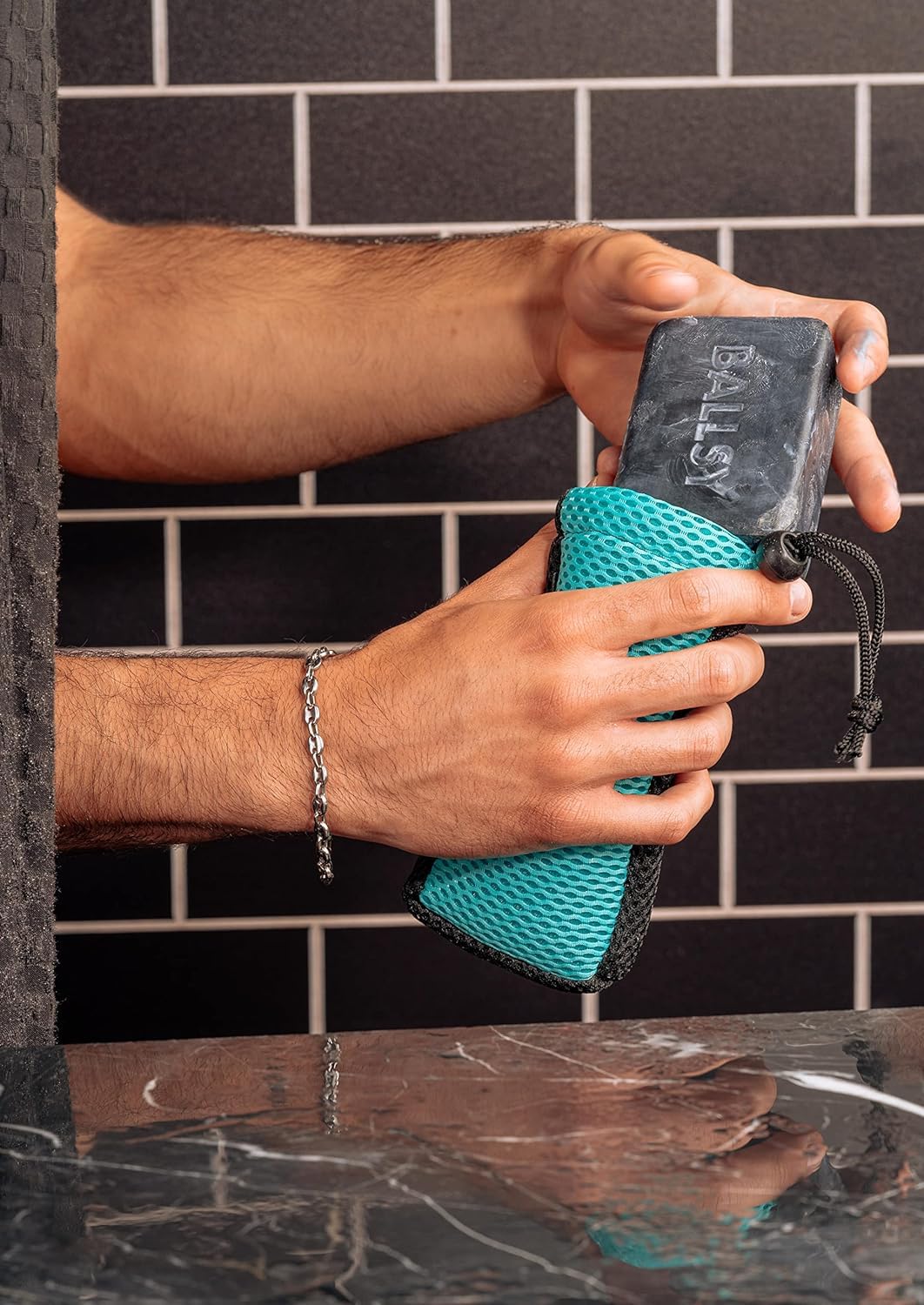 Ballsy Handy Shower Tool - Sud Sack Soap Pouch, Exfoliating Sponge for Baths and Showers - Compatible with Related Bars, Blue Beauty & Personal Care Ballsy