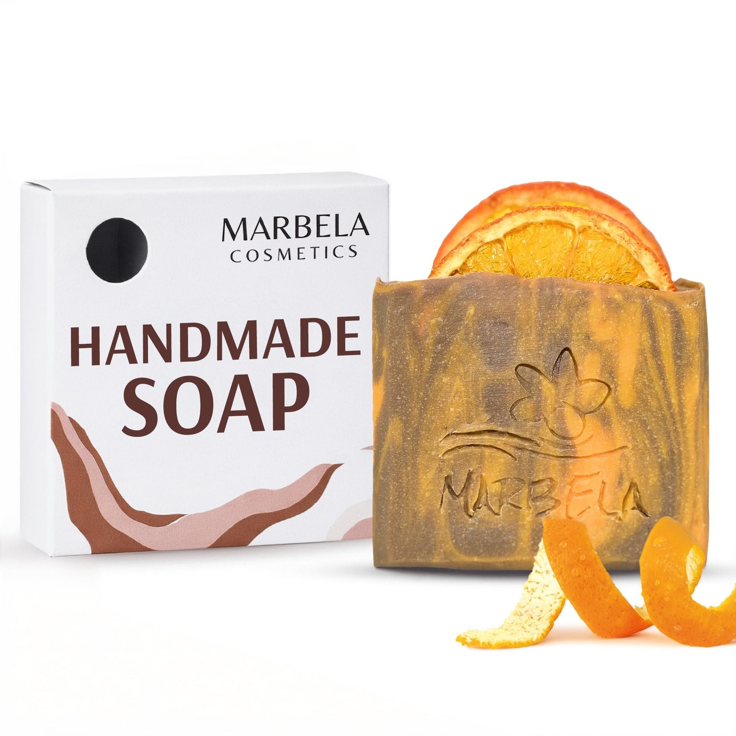 Marbela Cosmetics Orange Ginger Handmade Soap Bar - Made in USA, Vegan Friendly, Palm Oil Free, Natural Bar Soap - Gentle Face & Body Soap for Daily Beauty & Personal Care Marbela