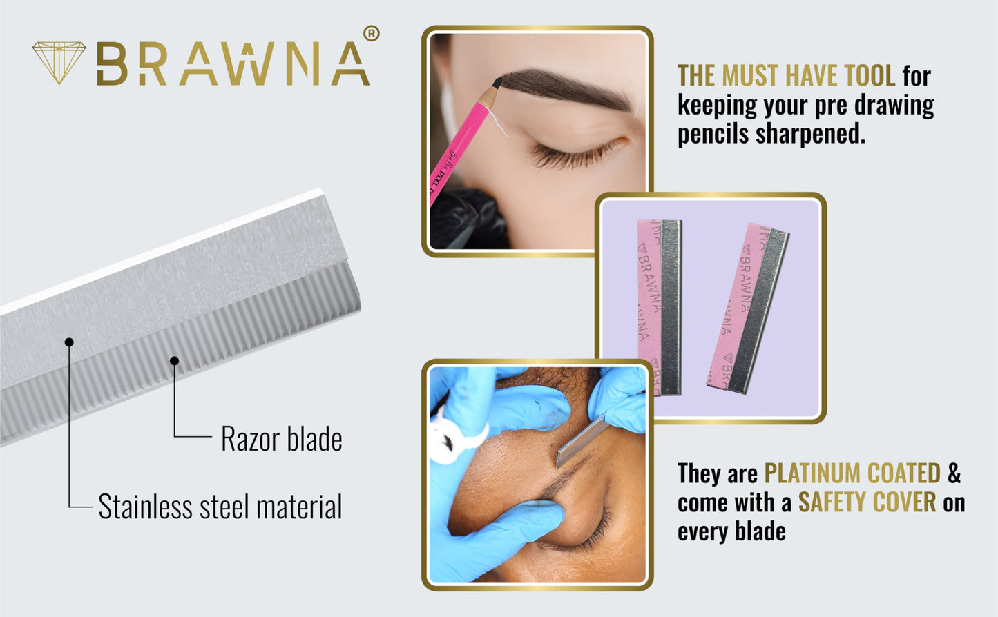 BRAWNA PMU Supplies Eyebrow Razor Blades - Stainless Steel Single Edge Razor Blades - Eyebrow Pencil Shaper - Duckbill - Shape Pencil Sharpening Tool Beauty and Personal Care BRAWNA