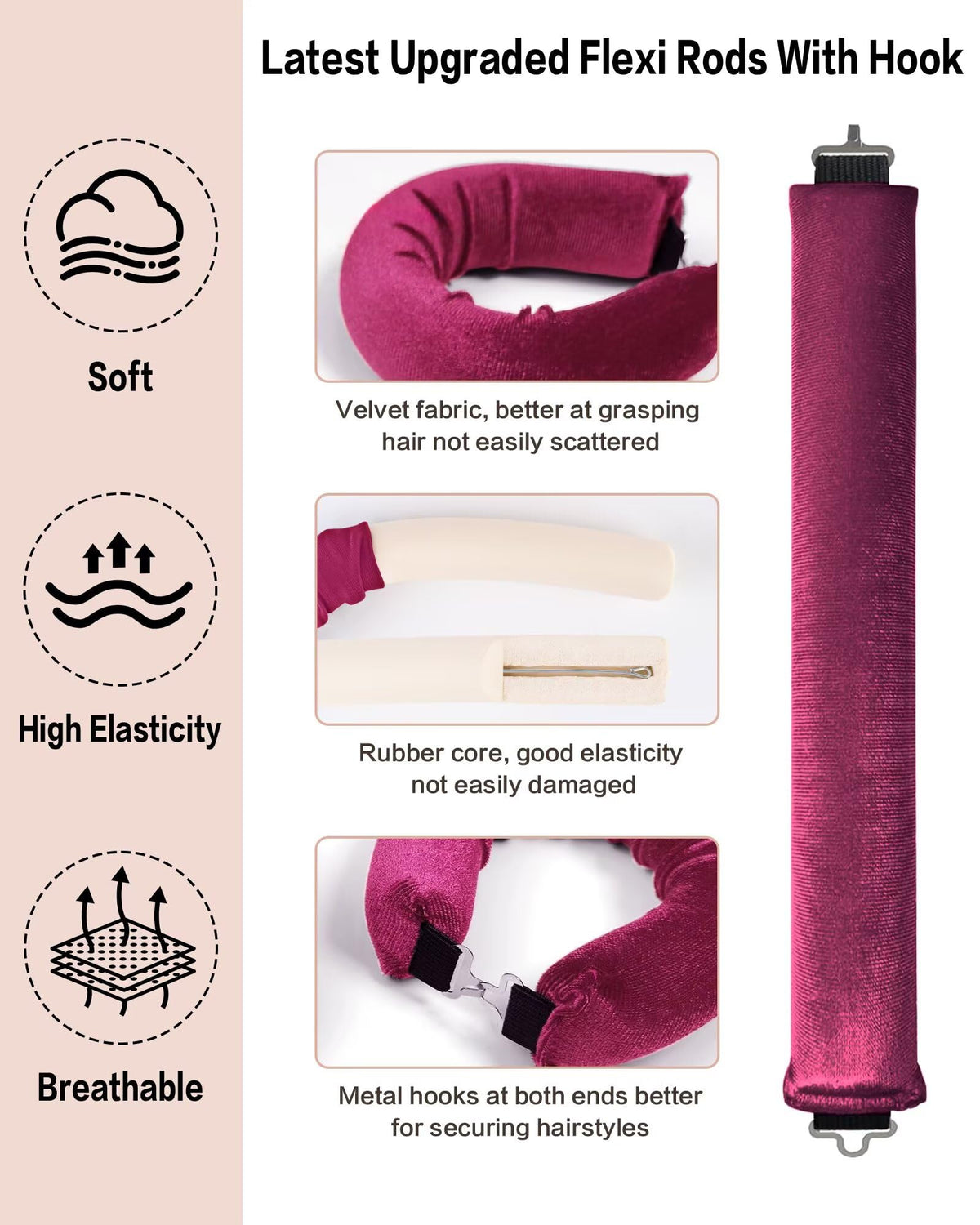 Seritant Heatless Curls Overnight with Satin Head Scarf, Velvet Hair Rollers for Blowout Look, No Heat Curling Rod for Long Thick Hair, Soft Sleep In