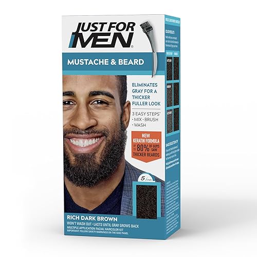 Just For Men Mustache & Beard, multiple uses Beard Dye for Men with Brush, With Keratin Biotin Aloe and Coconut Oil for Healthy Facial Hair - Rich Beauty & Personal Care Just for Men