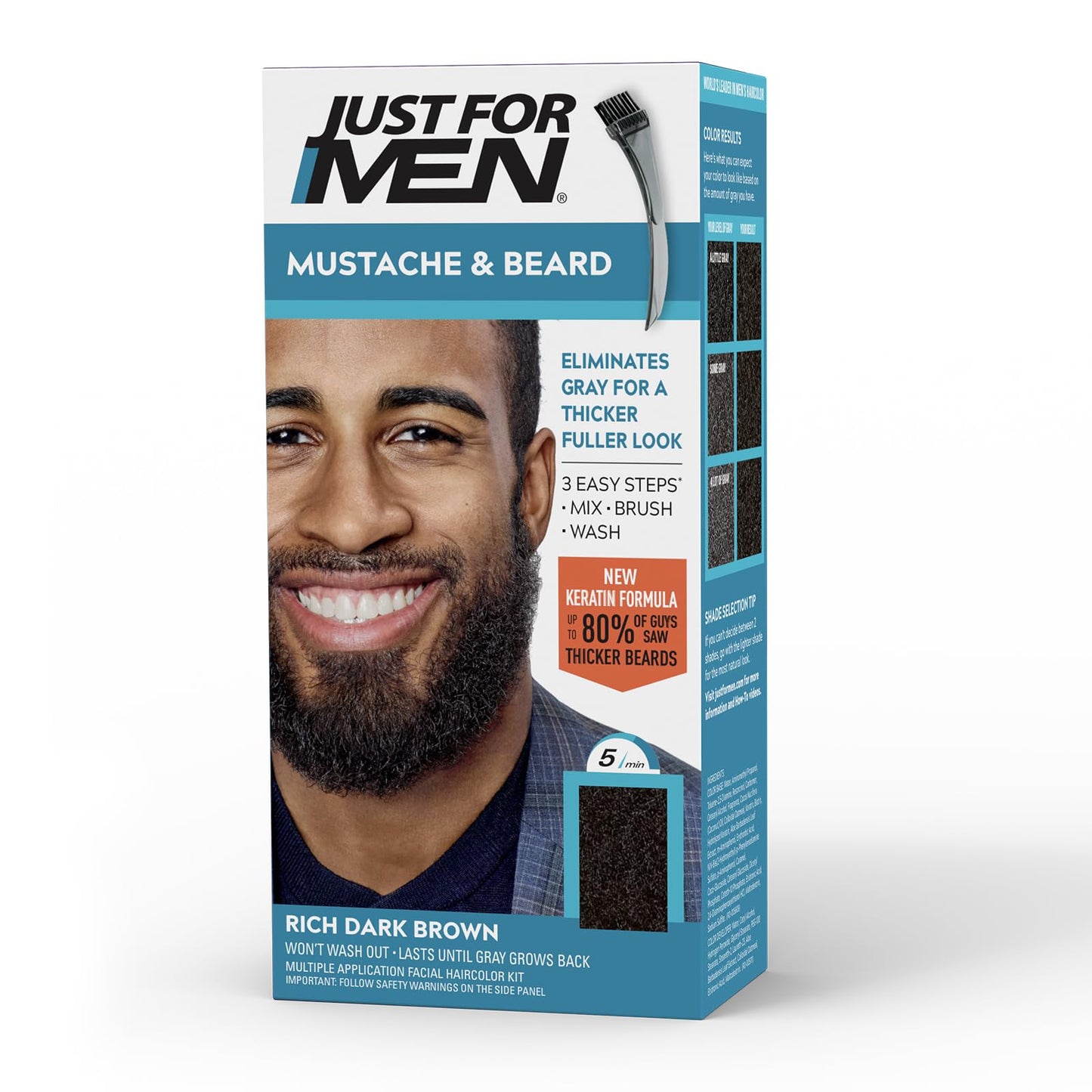 Just For Men Mustache & Beard, multiple uses Beard Dye for Men with Brush, With Keratin Biotin Aloe and Coconut Oil for Healthy Facial Hair - Rich Beauty & Personal Care Just for Men