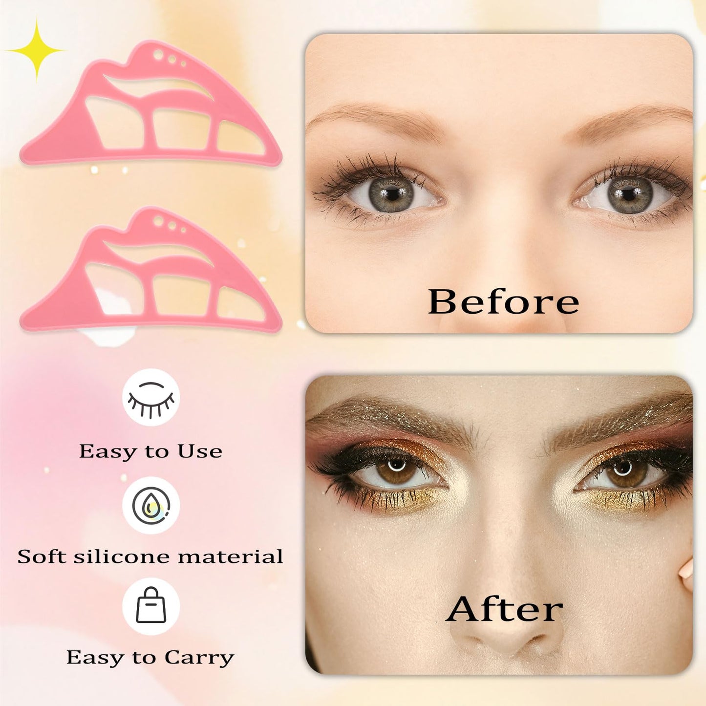 NFAMRZCAR 2PC Eyeshadow Stencil 5 in 1 Silicone Eyeshadow Tool,Reusable Eye Makeup Aid Stencils,Eye Makeup Aid, for Make Up Beginners&Women (Pink) Beauty & Personal Care NFAMRZCAR