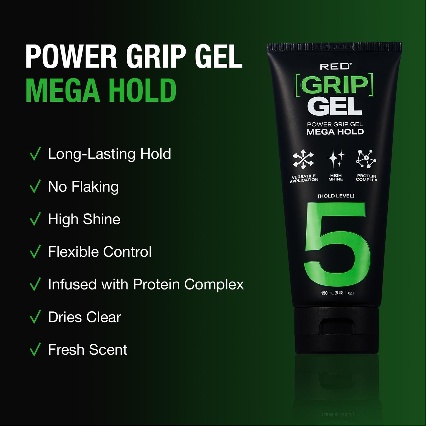 Red by Kiss Power Grip Gel - Long-Lasting Hold, Frizz-Free, High Shine, Protein Complex, Edge Control & Curl Definition (Mega Hold, 5 oz) Beauty & Personal Care Red by Kiss