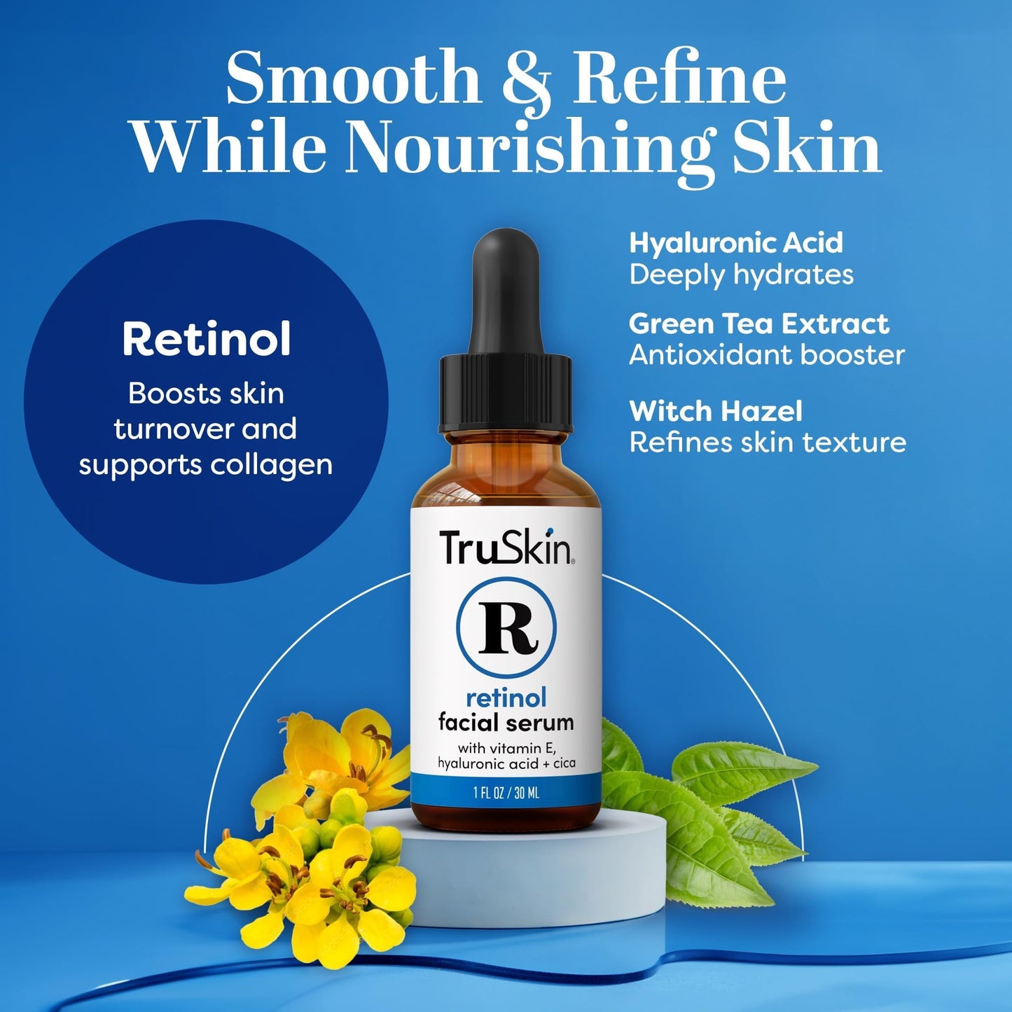 TruSkin Retinol Serum for Face - Gentle, Skin Friendly Anti-Aging Retinoid with Hyaluronic Acid, Cica & Vitamin E - Retinol Facial Serum Beauty & Personal Care TruSkin