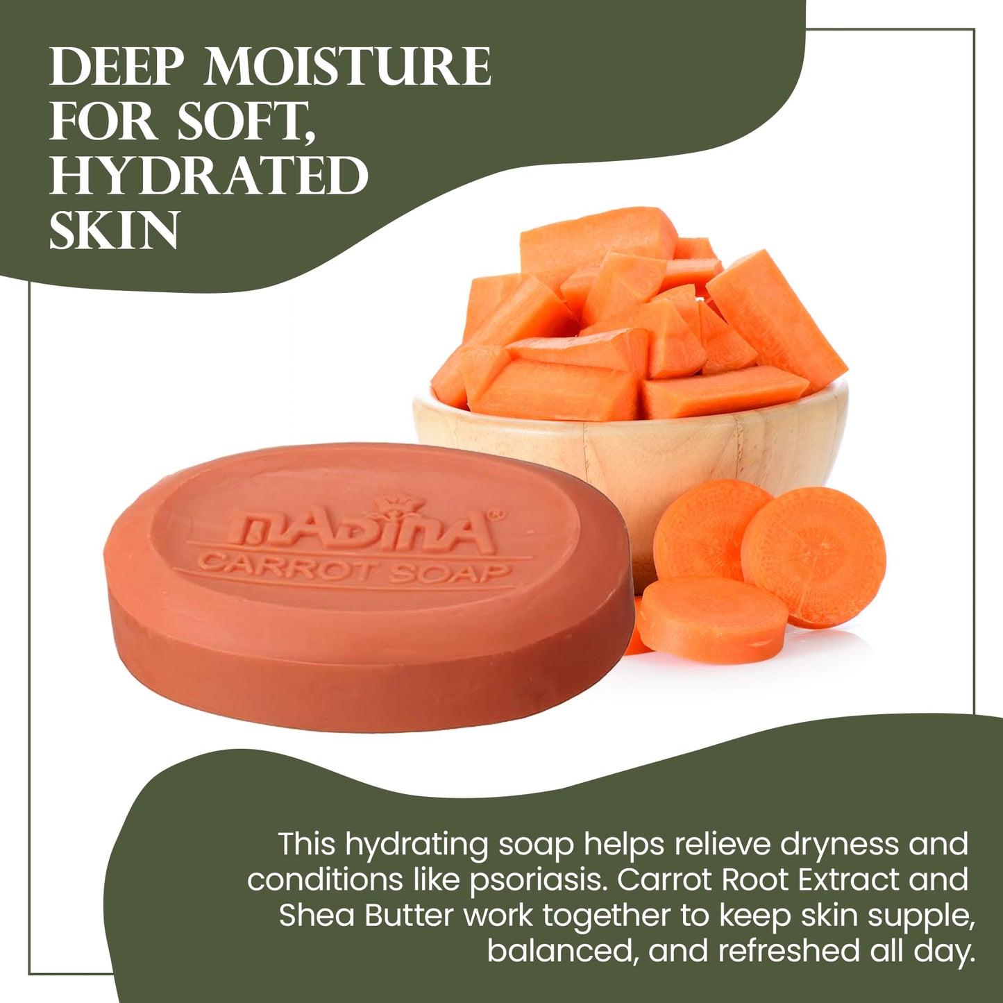 Madina Carrot Soap Bar - Carrot Seed Oil & Shea Butter, Moisturizing, Anti-Aging, Skin Tone & Elasticity, Vegetable-Based, Halal, Gentle Cleanser, 6 Beauty & Personal Care Madina