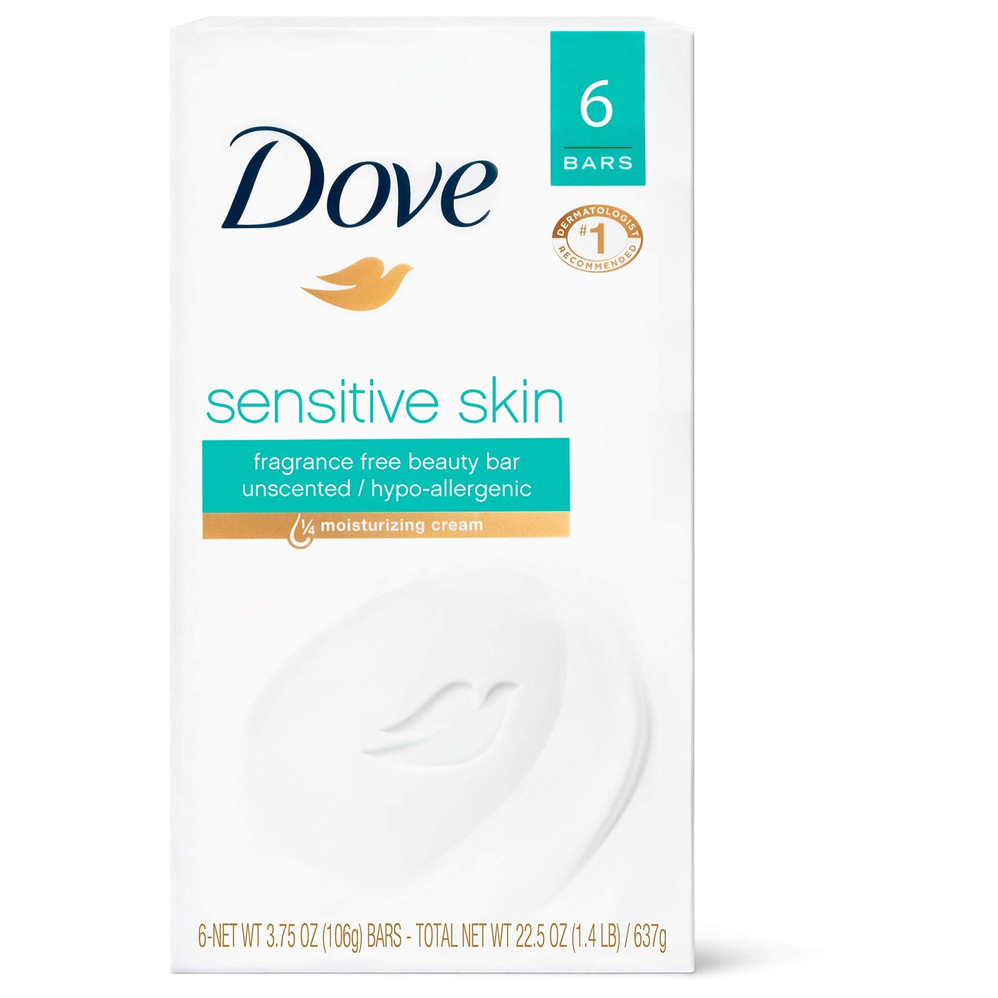 Dove Beauty Bar Gently Cleanses and Nourishes Sensitive Skin Effectively Washes Away Bacteria While Nourishing Your Skin, White, 3.75 Oz, 6 Count Beauty & Personal Care Dove