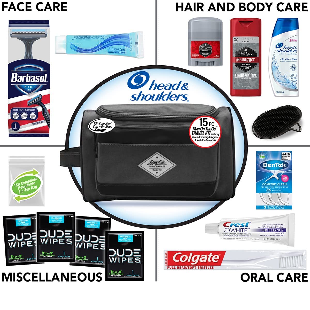 Convenience Kits International Men's Premium 15-Piece Kit wth Travel Size TSA Compliant Essentials, Featuring: Head & Shoulders Dandruff Shampoo Beauty & Personal Care Convenience Kits International