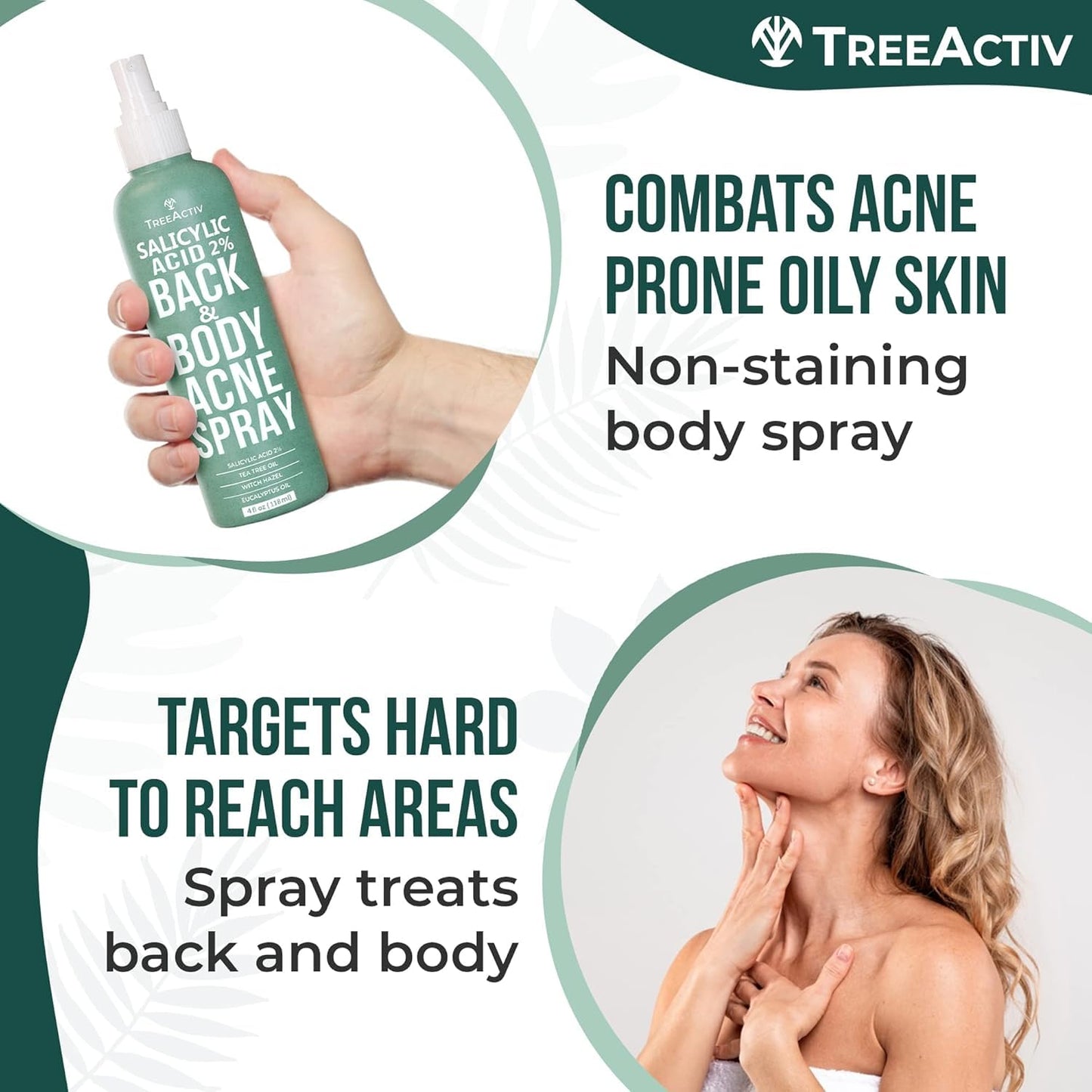 Salicylic Acid Back & Body Acne Spray, Back Acne Solution For Women And Men, Acne Body Spray with Tea Tree Oil, Fast-Drying Back Acne Spray, Fine Beauty & Personal Care TreeActiv
