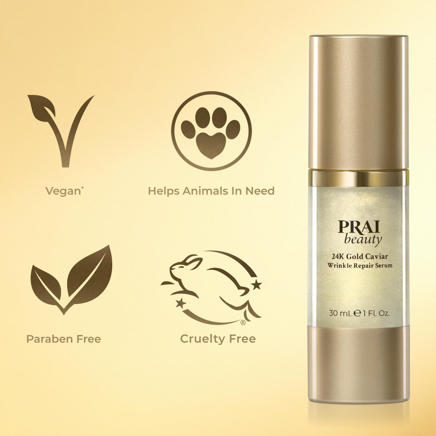PRAI Beauty 24K Gold Caviar Wrinkle Repair Serum for Face | Anti-Aging Serum with Hyaluronic Acid to Plump and Fill In Wrinkles | Anti-Wrinkle Serum Beauty & Personal Care PRAI